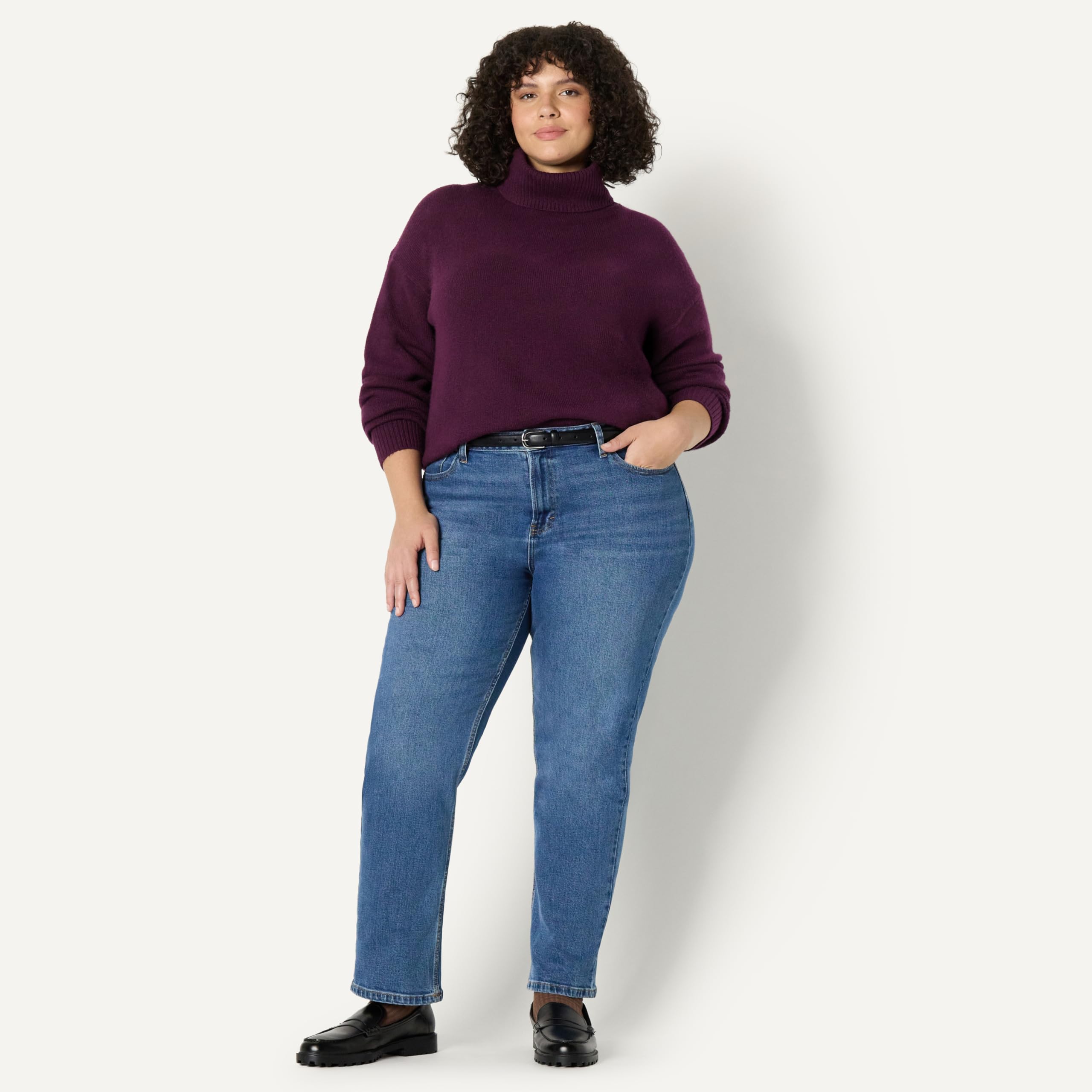 Amazon Essentials Mujer Jersey con Cuello Alto en Mezcla de Algodón de Corte Holgado