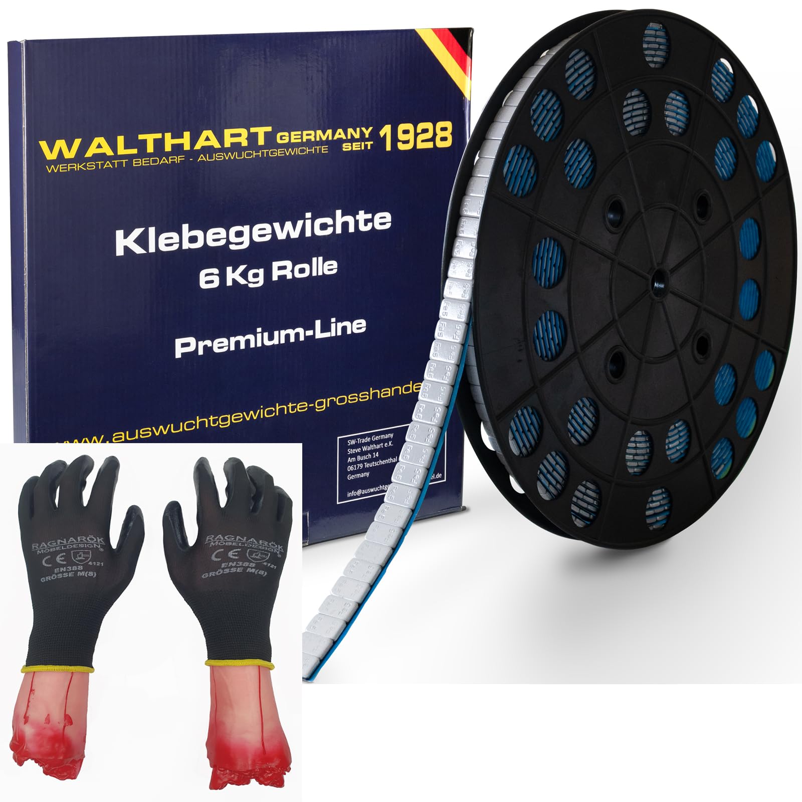 1200 Klebegewichte Rolle Felgensilber Grau Auswuchtgewichte 6Kg Abrißkante Kleberolle Kunststoffbeschichtet 5g Arbeitshandschuh Reifendiensthandschuh Nitril