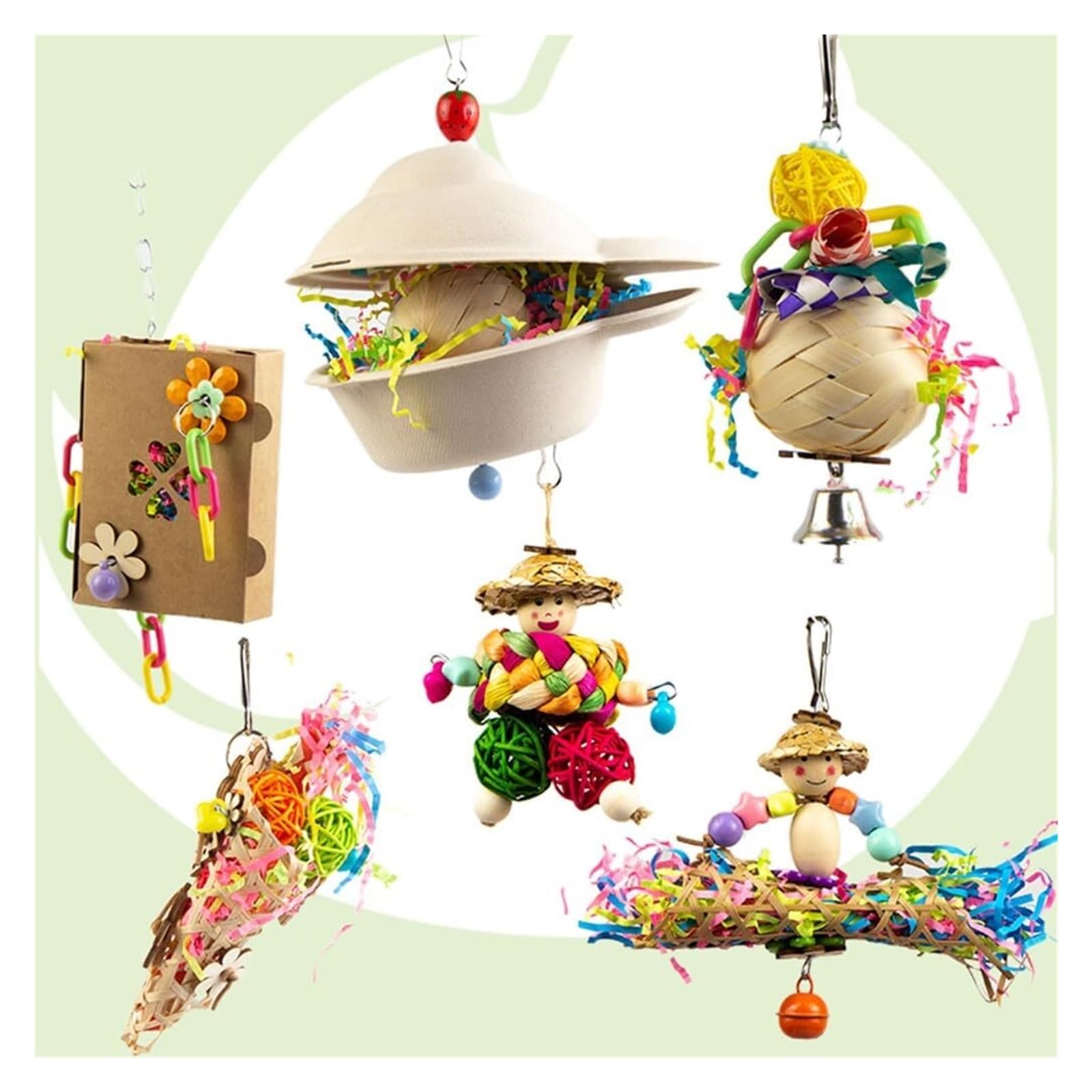 Jouet à mâcher à suspendre pour petits perroquets, cage en papier rotin, fournitures molaires pour perruches, calopsittes et conures (1)