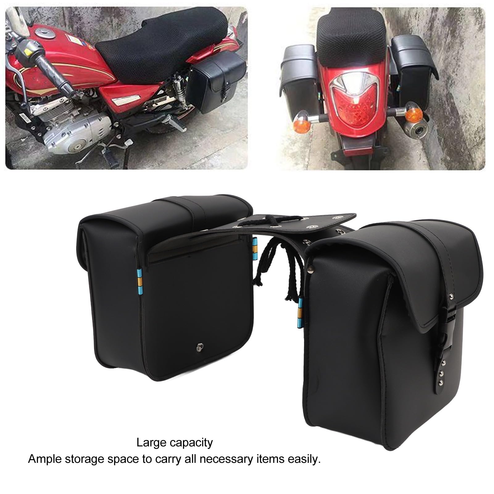 Sakwy motocyklowe, uniwersalne torby podsiodłowe ze skóry PU, boczne narzędzia motocyklowe, torba bagaż rowerowy Wodoodporne sakwy zarzucane na siodełka Skośne etui Pudełko sakwy