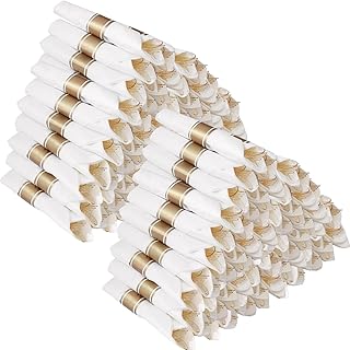 Goodluck 100 Pack Pre Rolled Gold Glitter Plastic Silverware, Wrapped Cutlery Set with Napkin Include 100 Forks, 100 Knive...