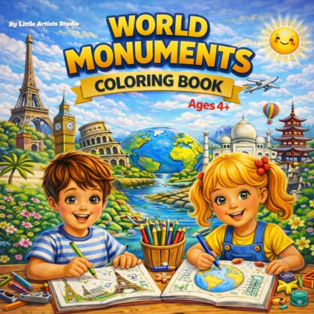 World Monuments Coloring Book: Fun and Easy Coloring Pages for Kids Ages 4+ | Famous Landmarks Around the World