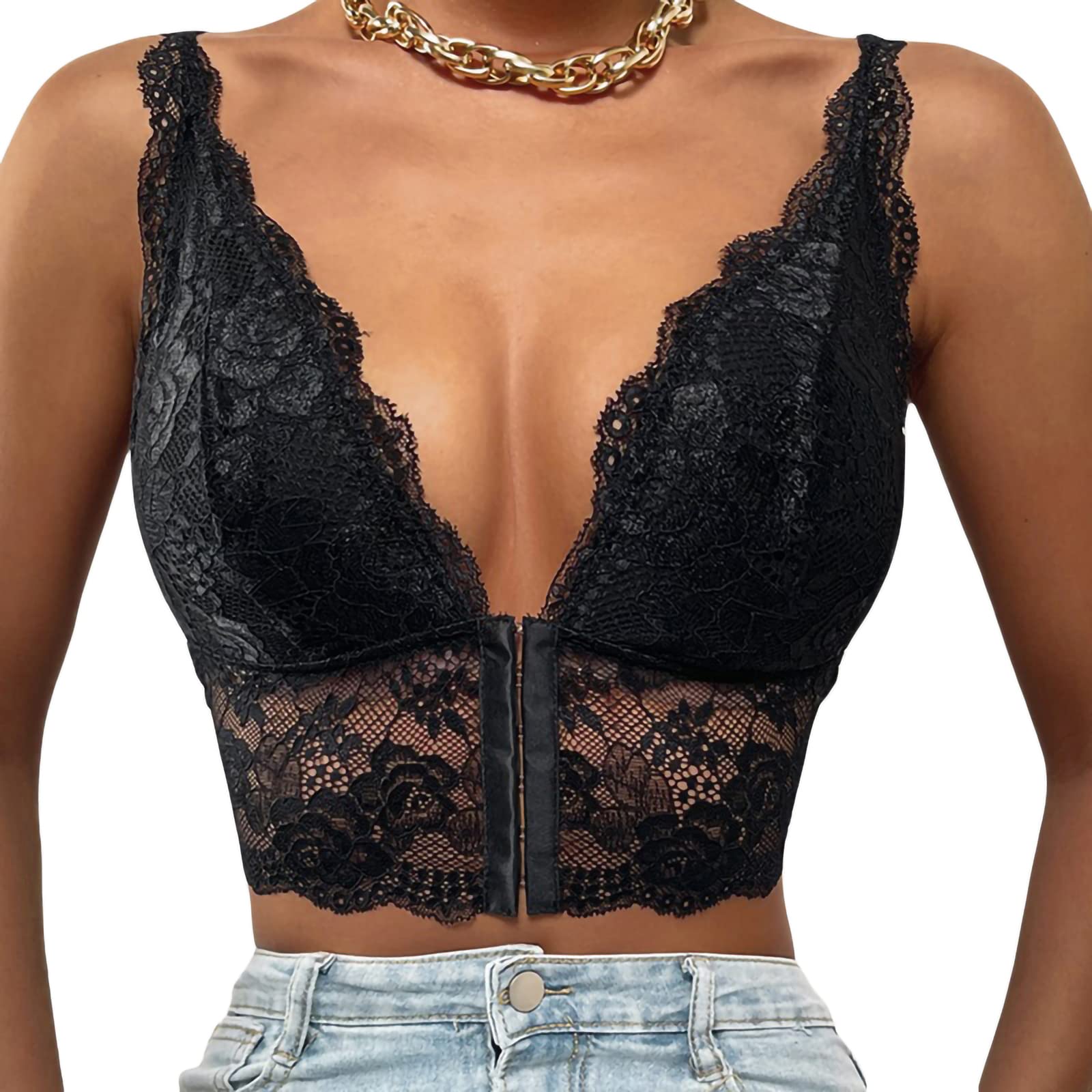 Women's Sexy Lace Corset Crop Top Y2K Sleeveless Spaghetti Strap Cami Tanks Push Up Bustiers Corsets Clubwear |E-Black |L-image-46