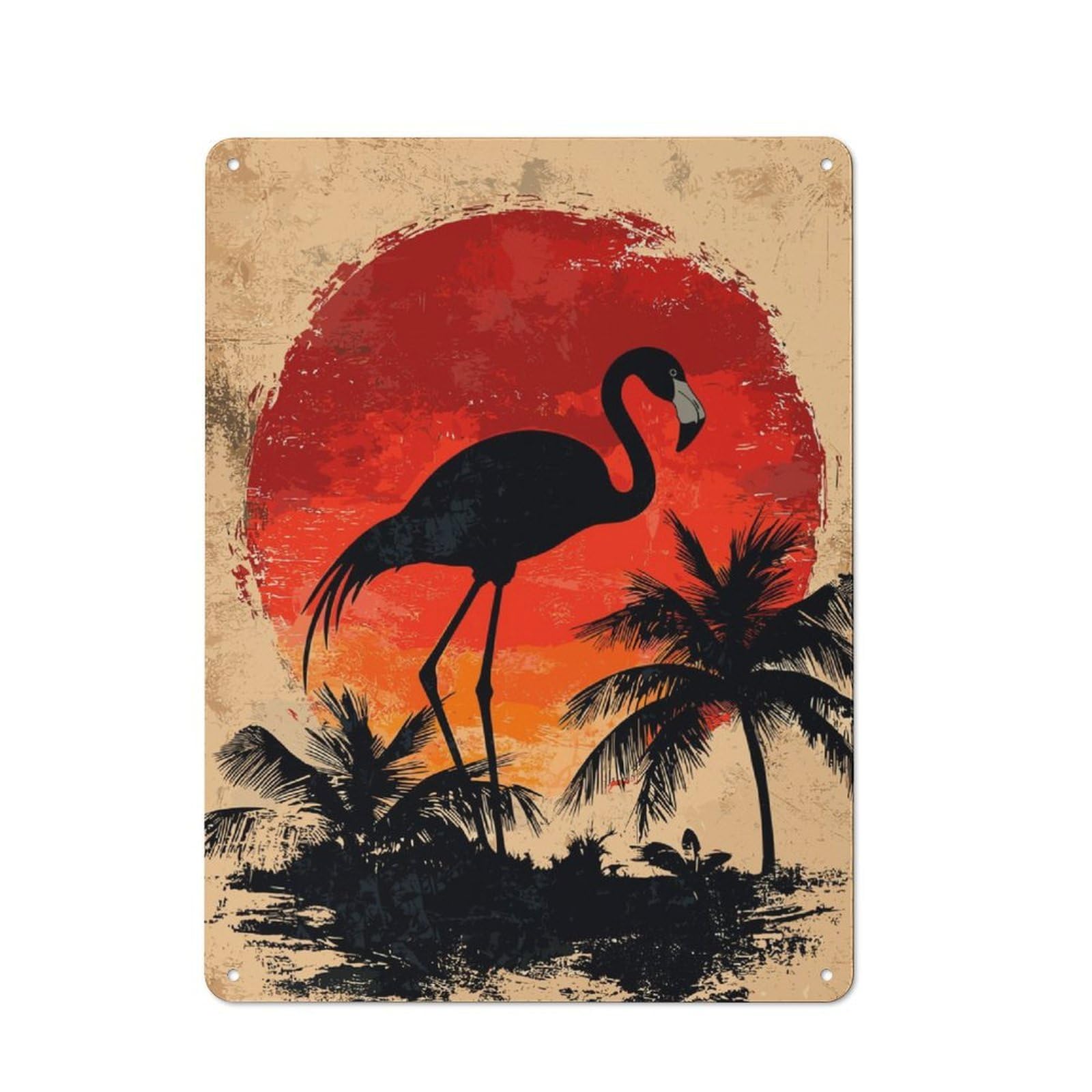 Junmoney Flamingo Sunset Metal Plaque 40X30cm With For Hallway Wall, Rustic Decor, For Garage, Workshop And Man Cave Decoration