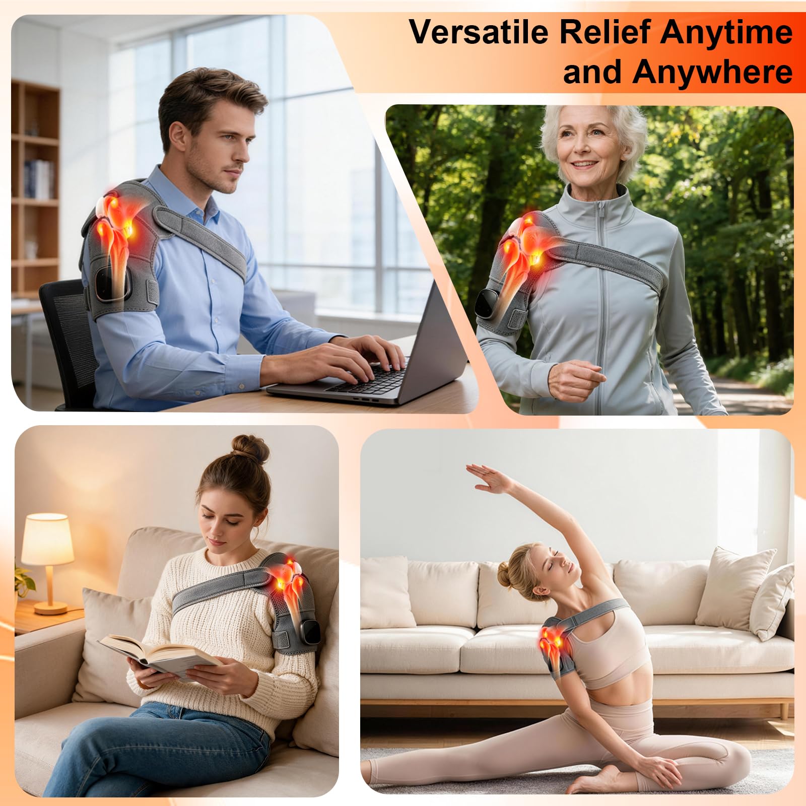 Schultermassagegerät,Nacken Schulter Massagegerät Gerät mit Vibration und Wärme,Kabellose Schultermassageauflage mit LCD Touchpanel für Zuhause und Büro,Beheizte Schulterbandage für Damen und Herren