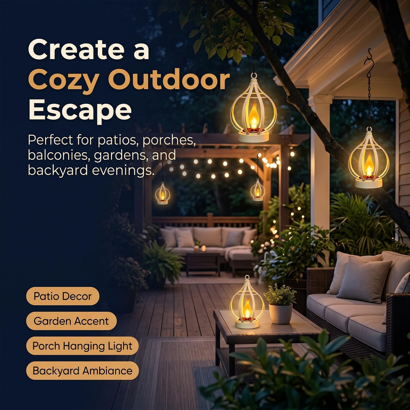 Solarlampen FüR AußEn HäNgend, Solar Lampions AußEn Wetterfest, Led Flackernde Flamme Laternen FüR DraußEn Mit Haken Und Kette, Gartendeko & Terrassen Deko, FüR Balkon Terrasse Rasen、Schwarz 2