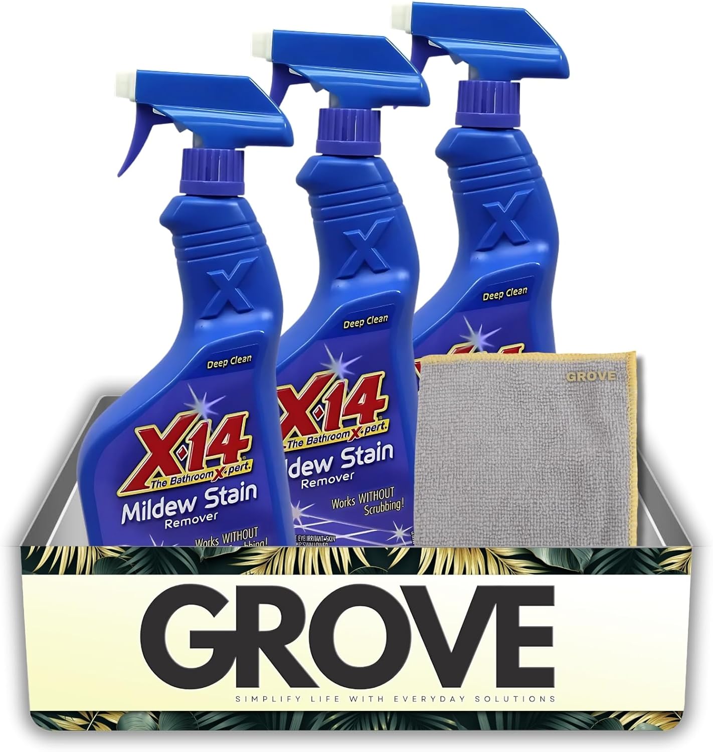 3x x14 Professional Instant Stain Remover Bundle with Microfiber Towel – No-Scrub Formula for Removing Stains on Hard Surfaces, Tile, Grout, and Vinyl – Gift Set (4 Items)