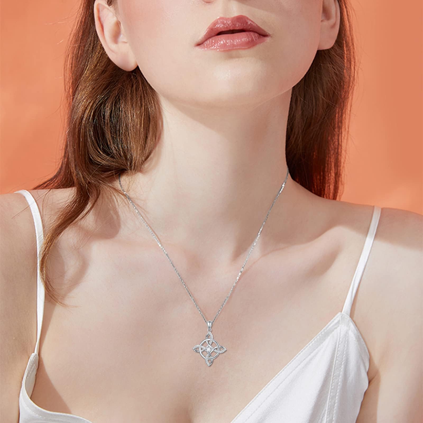 Flyow Collana con nodo da strega, in argento Sterling 925, portafortuna, con ciondolo a forma di nodo celtico irlandese, da donna, per compleanno, Natale, idea regalo