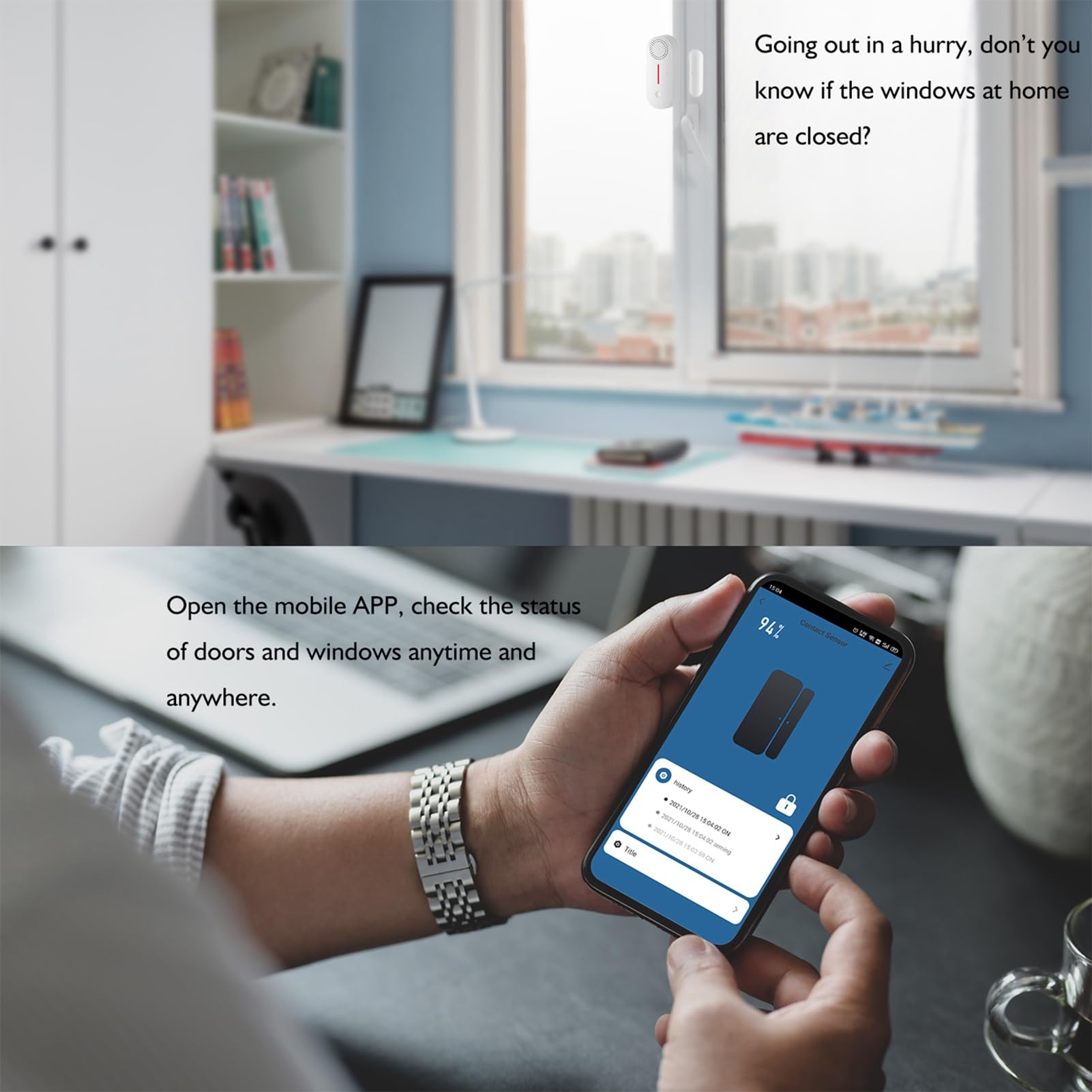 HUIOP Alarma de puerta ventana, sensor magnético inalámbrico, alarma antirrobo, sonido y luz, WiFi, control de voz inteligente por aplicación, fácil instalación para el hogar, garaje, apartamento