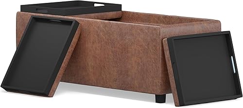 Miniatura 428 de Otomana rectangular de almacenamiento de cuero sintético Simpli Home Avalon., Cuero, Marrón Azul,Marrón Chocolate,Cloud gris,Gris oscuro,Azul