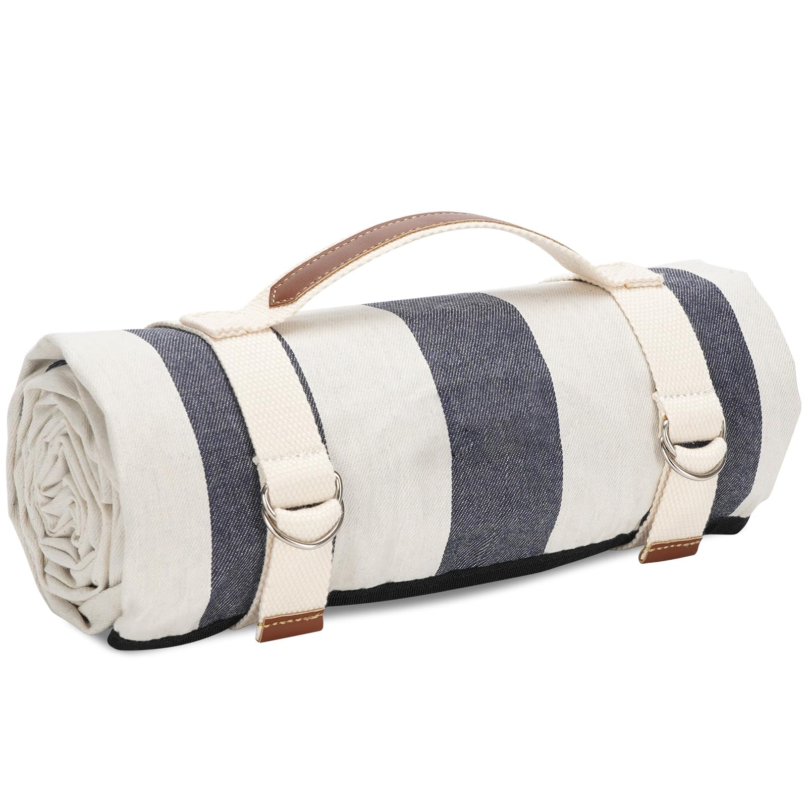 VIREO GARDEN Waterproof Picnic Blanket Portable with Carry Strap for Beach Mat or Family Outdoor Camping Party, 200 X 145cm Park Blanket for Grass Park, Hiking, Travel, Concerts (Denim Blue)