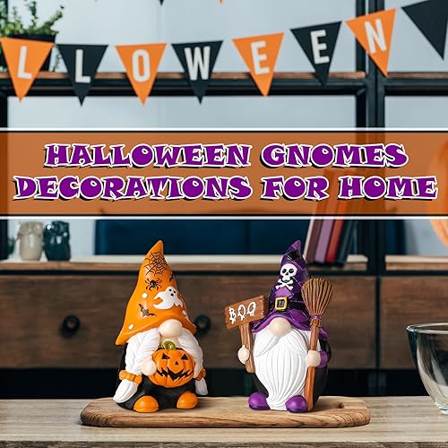 Vista 6 de 2 piezas de gnomos de Halloween, figuras de resina de Halloween para decoración del hogar, decoración de cosas, gnomos suecos, figuras de resina