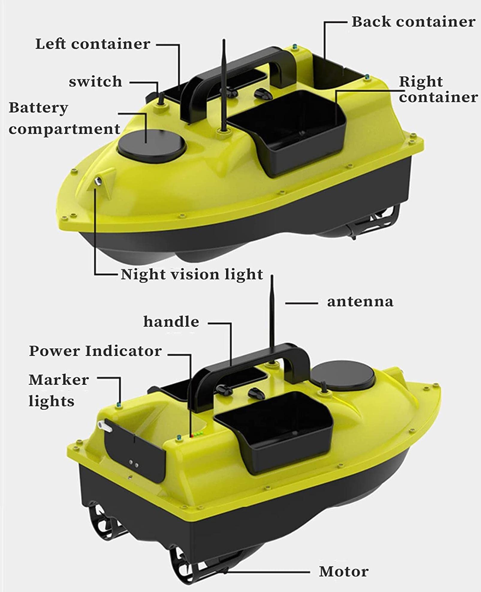 Barco Cebador para Pesca RC, Barco de Cebo Carpfishing Impermeable 500M, Bait Boat con Motor Doble, Mando a Distancia GPS, Adecuado para Lagos y Ríos, Carga 2kg