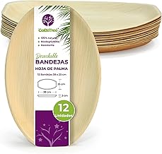 12 Bandejas Hoja de Palma 38x25cm grandes, Platos Desechables Elegantes,Platos Hoja de Palma para Eventos, Bandejas Desechables, Alternativa a Bandeja Bambú