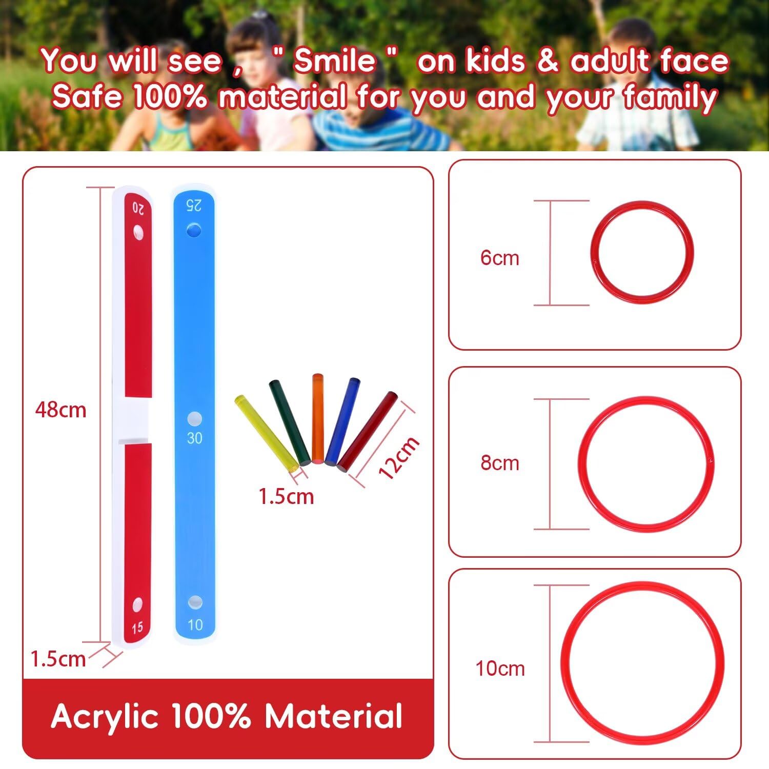 Ringwurfspiel, Wurfspiel Kinder Outdoor, Ringwurfspiele Spiele Garten, Acryl-Hauptkörper und 24 Bunte Werfen Ring, Draußen auf dem Rasen und Drinnen Game, Erwachsene und Familienspaß Partys