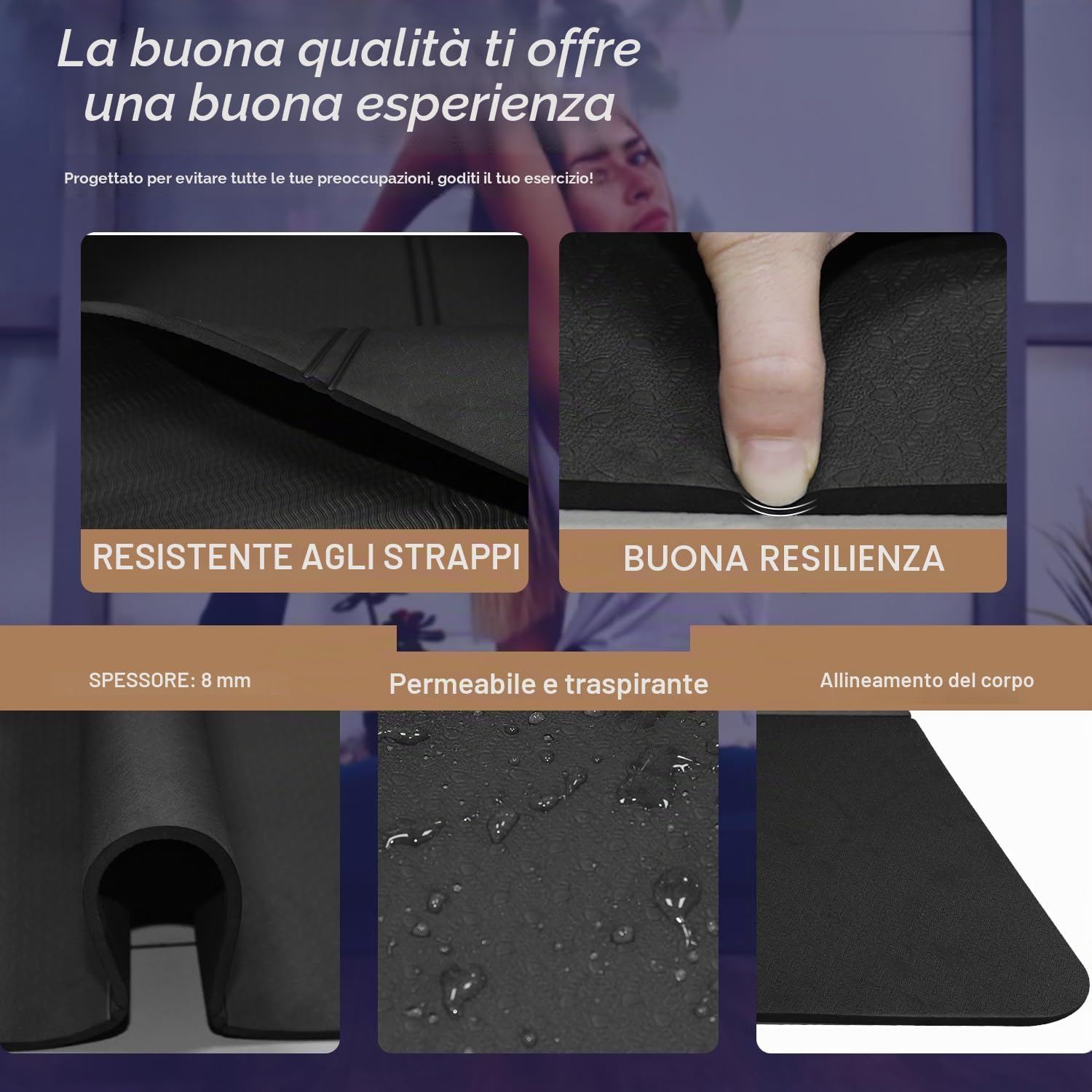 Tappetino da Yoga Pieghevole, 183 x 81cm Tappetino Palestra, Tappetino Yoga Antiscivolo per Viaggio, Tappetino Pilates in TPE con Borsa per il Trasporto in Tela