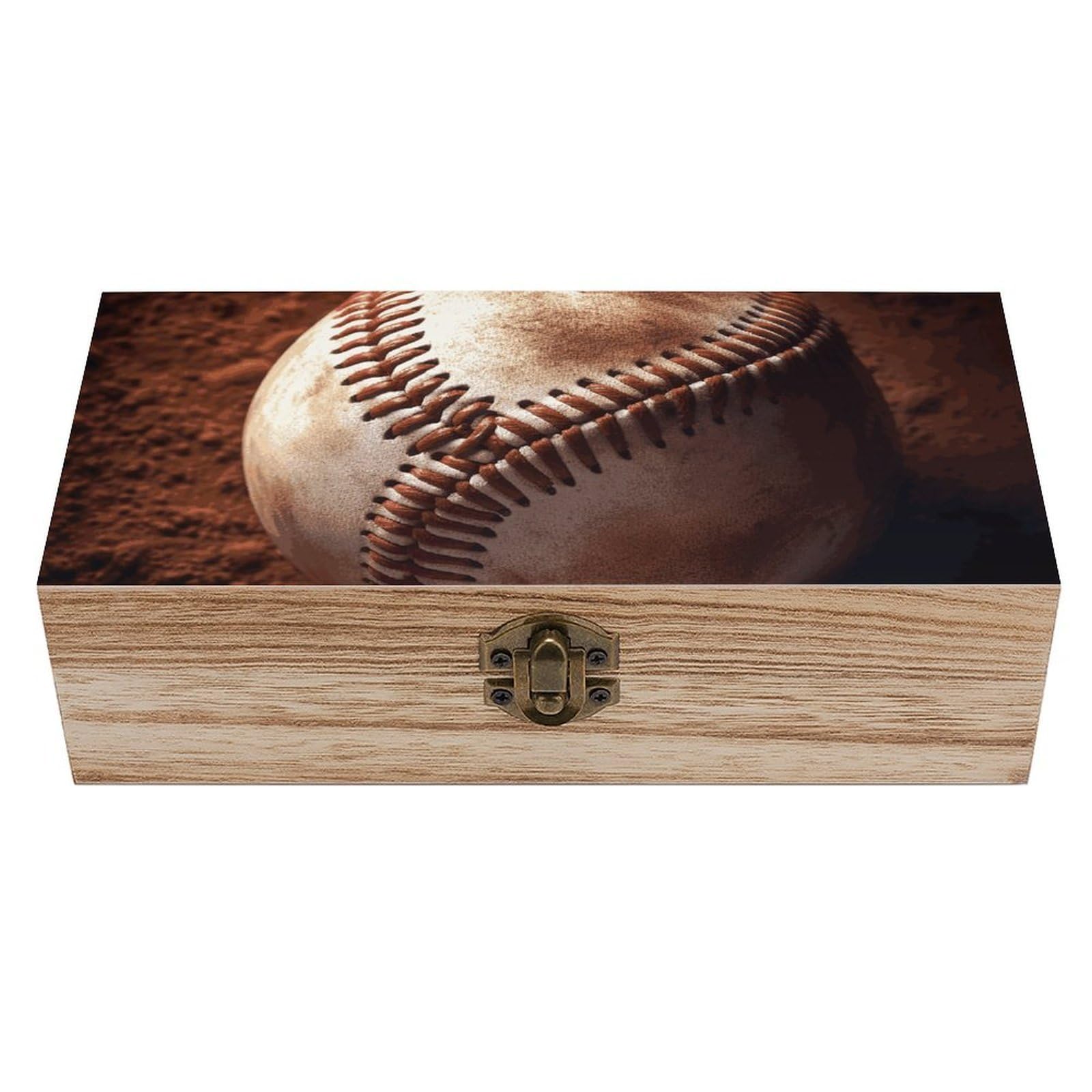 KLOPH Wooden Storage Box Baseball Wood Gift Box with Hinged Lid Vintage Decorative Jewelry Boxes Memory Box for Jewelry Art Hobbies Home Storage Treasure Keepsake Gift 7.9''x3.9''x2.3''