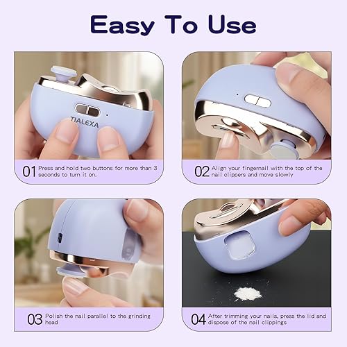 Miniatura 8 de Cortaúñas eléctrico, 2 en 1, pulidor de uñas automático portátil con iluminación y 2 ajustes de velocidad, recortador de uñas con puerto de carga