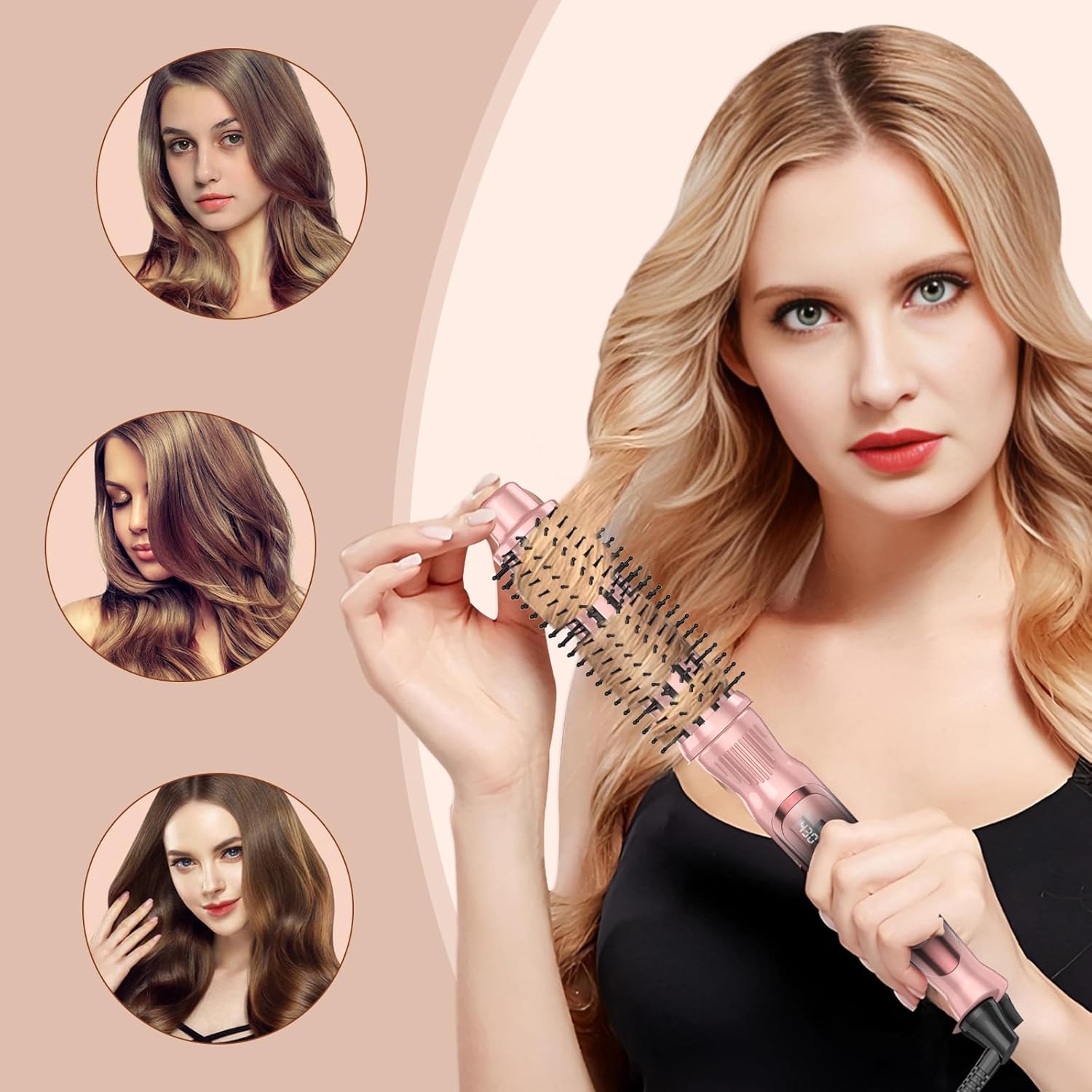 Heated Round Brush 1 1/2 Inch Curling Brush,Volumizing Thermal Brush 1.5 Inch Ceramic Tourmaline Heated Hot Ionic Iron, Curling Wand Hair Styler Tool (Pink, 1.5 inch)