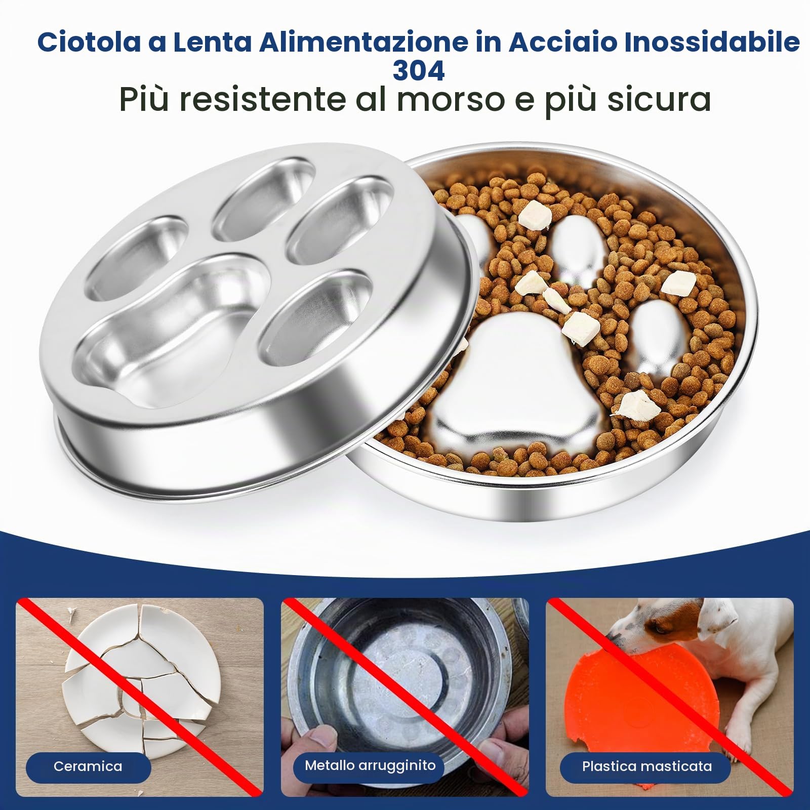 PETTOM Ciotola Anti Ingozzamento Acciaio Inox, Ciotola per Cani Anti Ingozzamento Ø21 cm, Ciotola Cane Slow Feeder