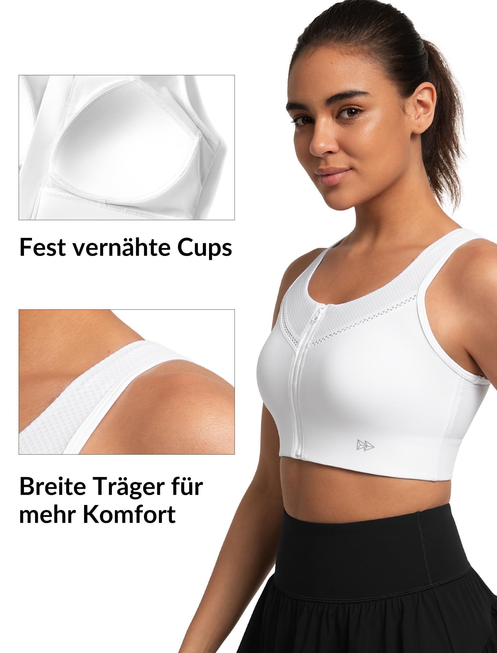 Yvette Soutien Gorge de Sport Femme Zipper Haut Maintien Grande Taille Design Dentelle Respirant sans Armature Coques Intégrées Séchage Rapide Gym Fitness