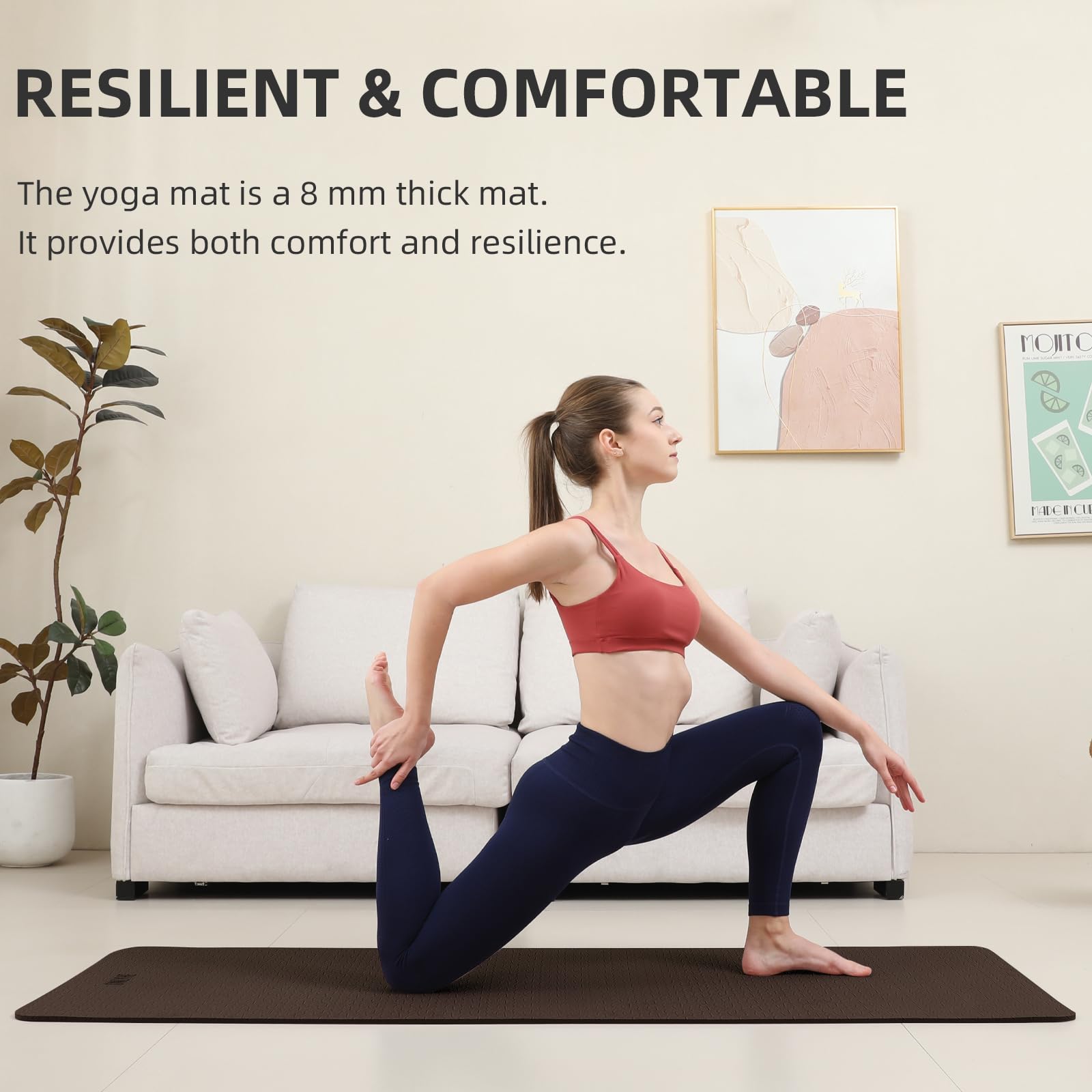 Tappetino da yoga extra spesso 8 mm, morbido e leggero in TPE con cinghia, ad alta elasticità, anti-fatica, tappetino antiscivolo per donne, yoga, campeggio, viaggi, palestra e attività all'aperto |