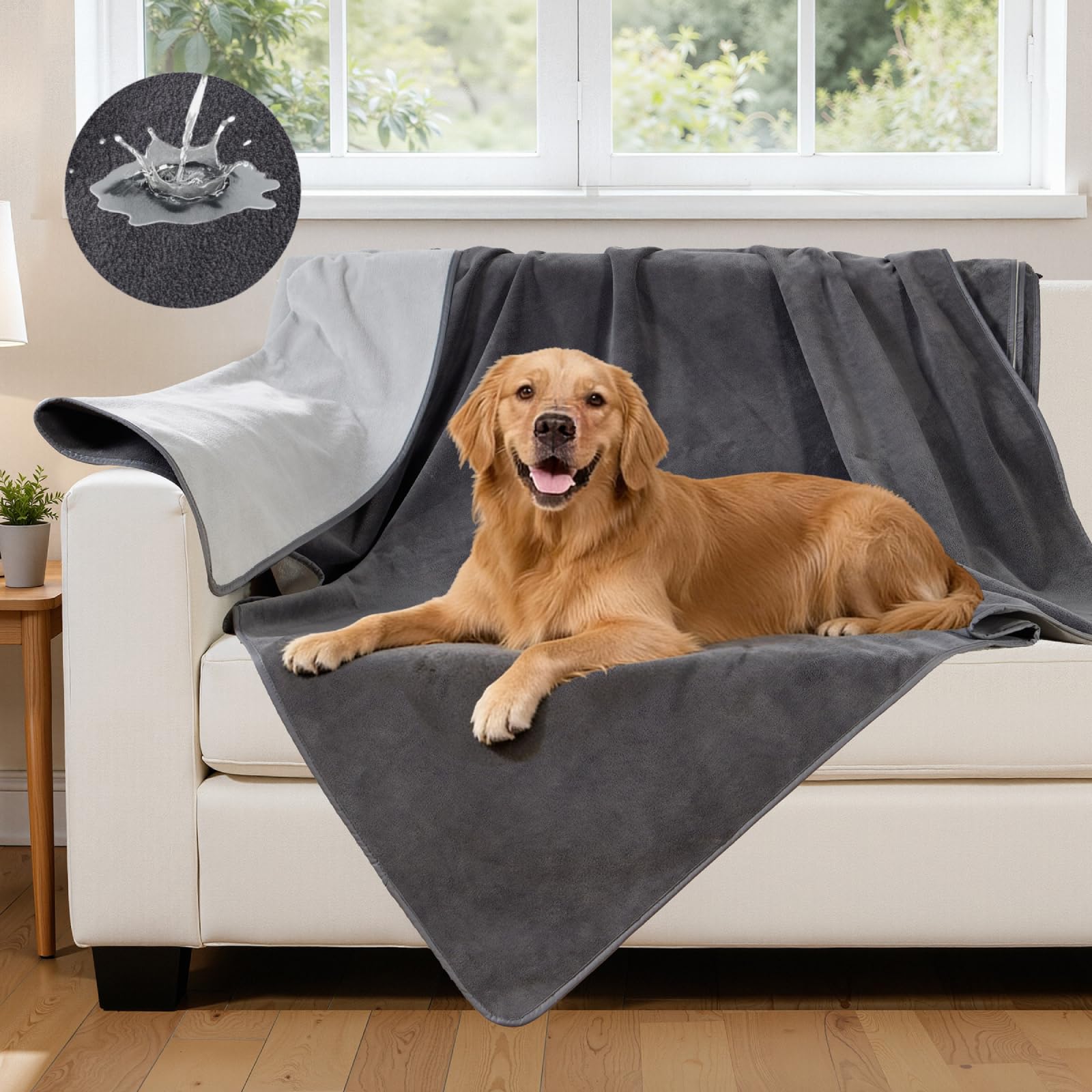 Manta Impermeable para Perros y Gatos 102x152cm - Manta Reversible y Suave para Sofá y Cama con Triple Capa Antihumedad, Protege contra Humedad y Manchas, Ideal para Parejas y Mascotas