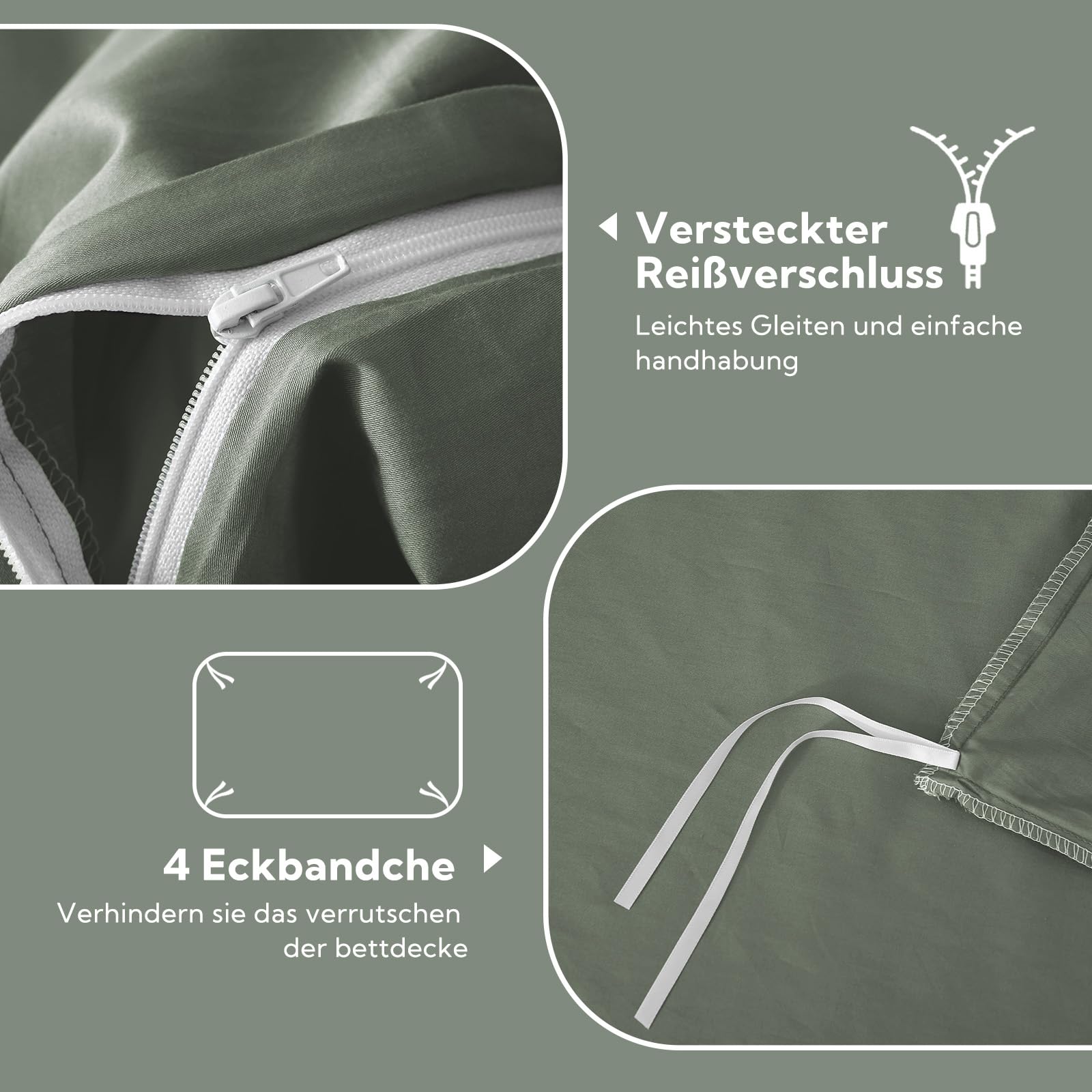 SOULFUL Satin Bettwäsche 135x200 Baumwolle,100% Langstapelige Baumwolle Kühlende Bettzeug, ÖkoTex Zertifiziert & für Allergiker Geeignet, 1 Bettbezug 135x200 & 1 Kissenbezug 80x80,GrauSage