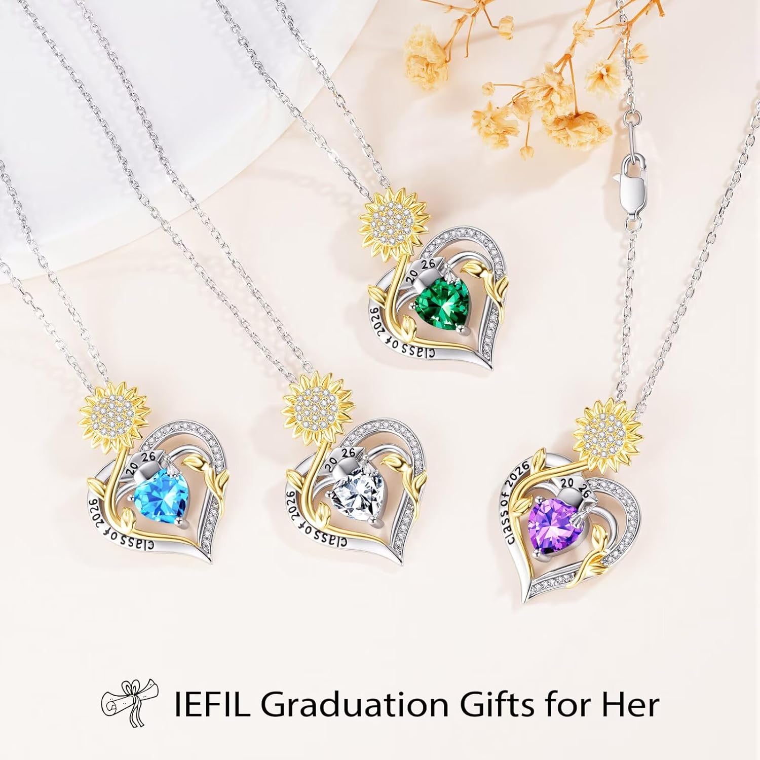 Iefil Graduation Gifts for Women Her - 925 Sterling Silver Sunflower Necklace, 2026 Graduation Necklaces for Women Daughter Girlfriend Sisters