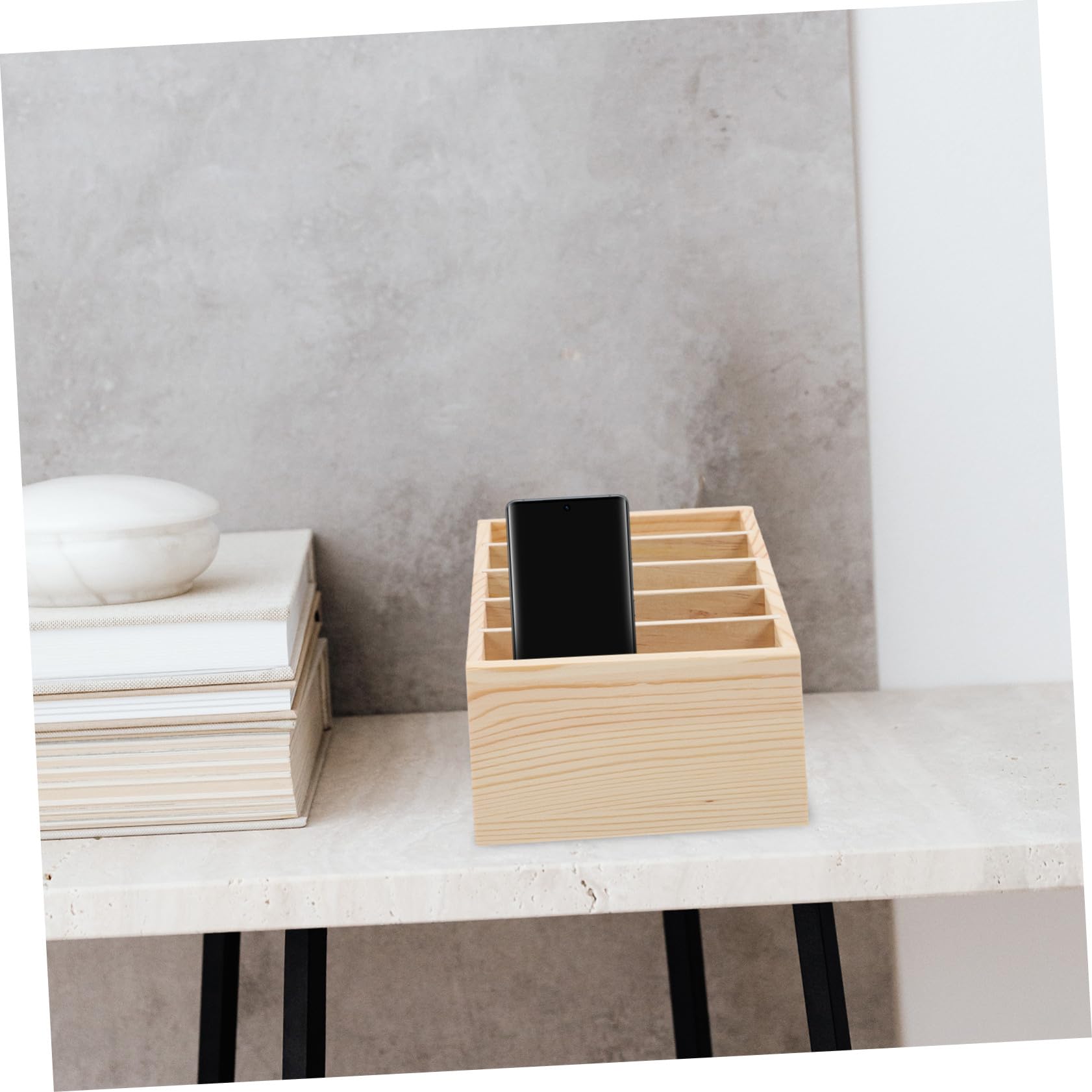 NOLITOY Mehrzweck Aufbewahrungsbox Holz Schreibtisch Organizer Mit 5 Fächern Desktop Container Für Handy Büro Schule Natürliche Holzoptik