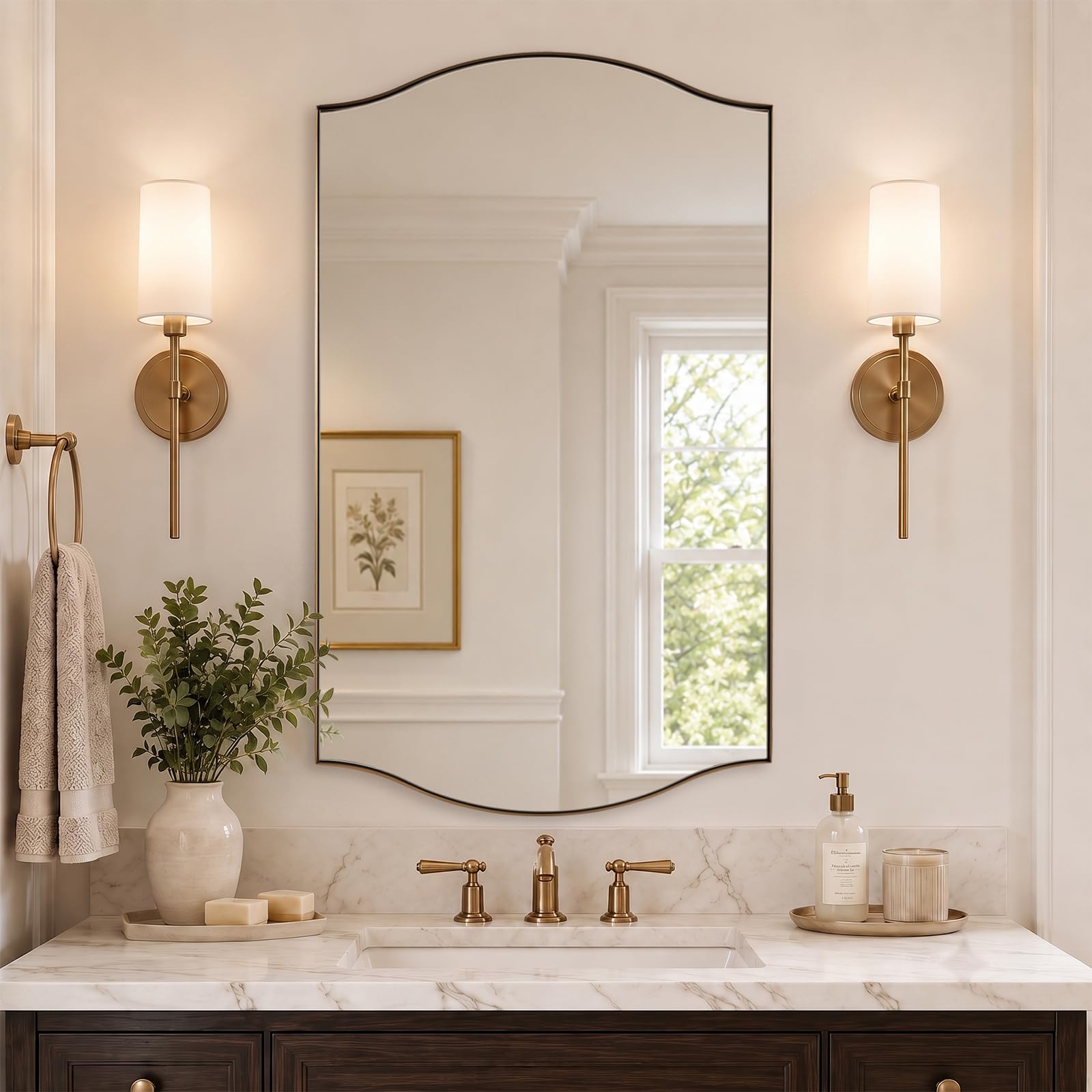 ANDY STAR 24x40 Inch Scalloped Wall Mirror with Champagne Bronze Frame
