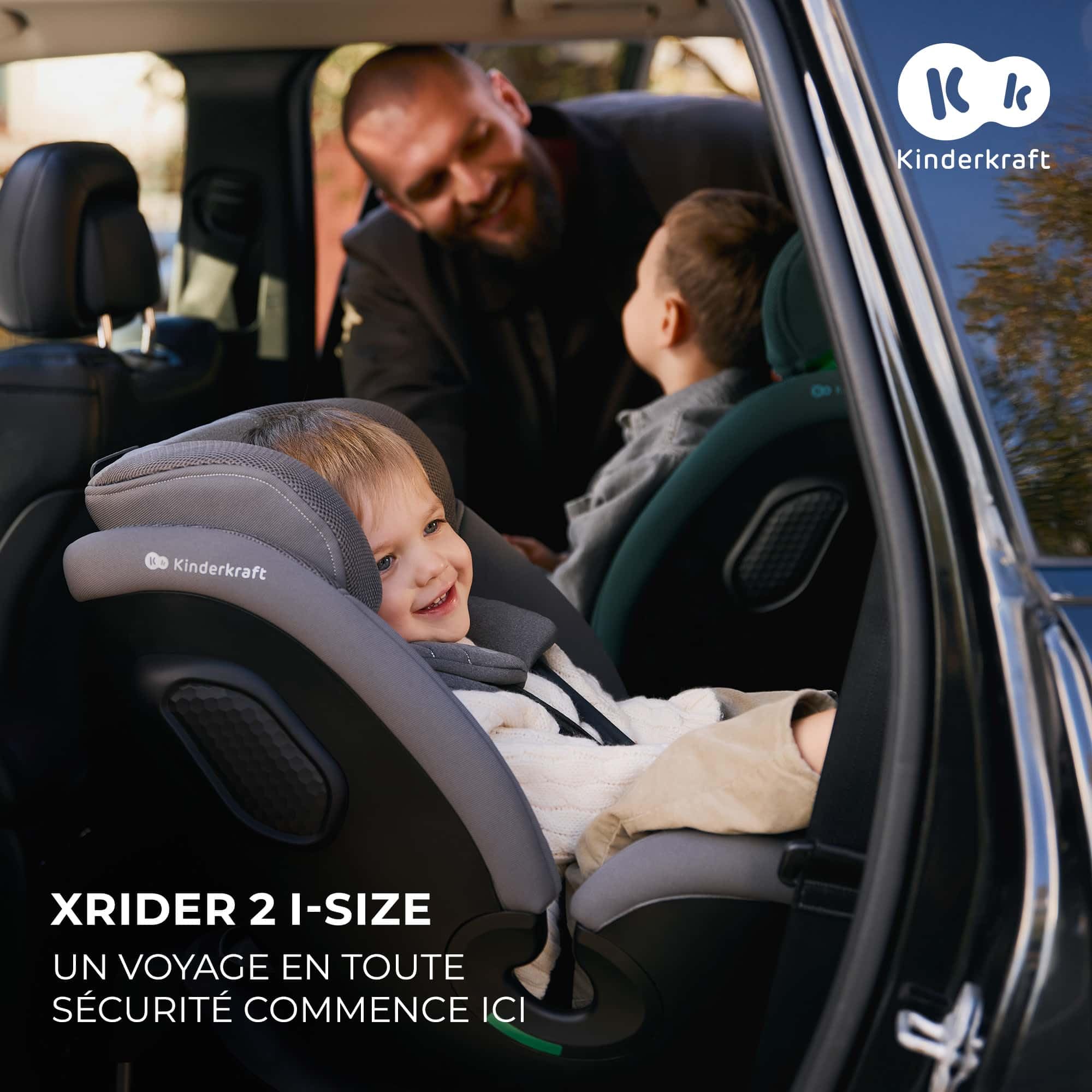 Kinderkraft XRIDER2 I-SIZE 40-125 cm, Siège auto bébé 0 à 25 kg évolutif, 0-7 ans, Isofix 360° pivotant, FWF, RWF, Protections latérales, Harnais Internes à 5 Points, Noir