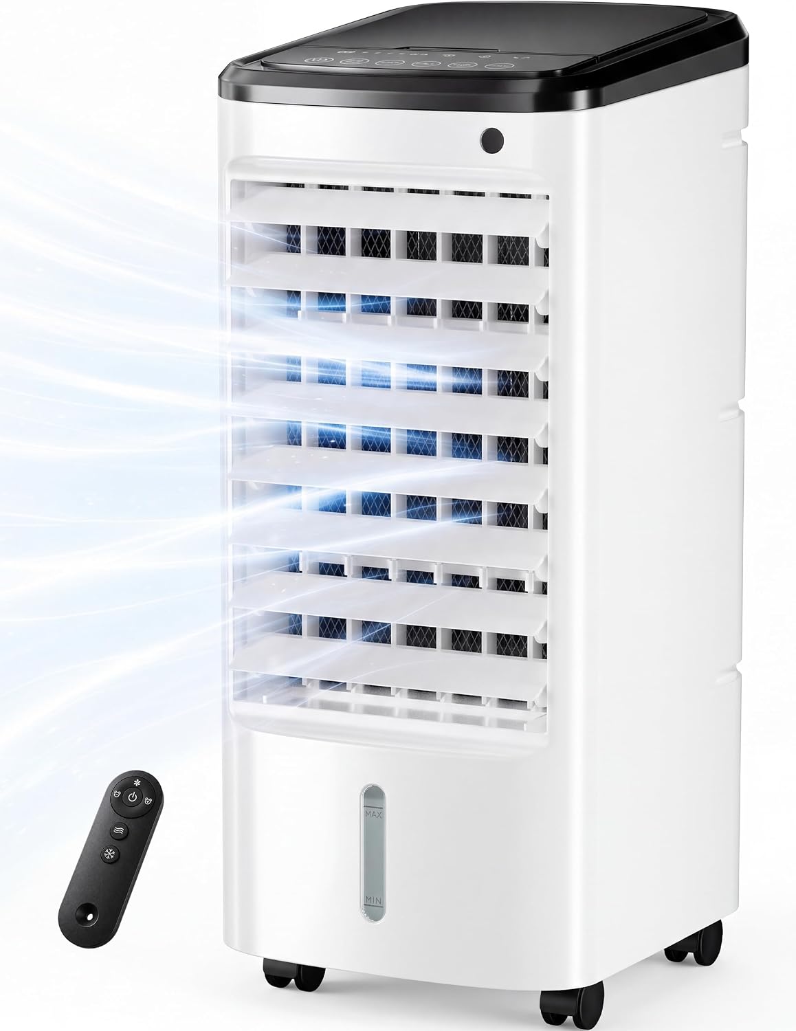 Windowless Portable Air Conditioner, 22.1" Evaporative Air Cooler with Remote, 120° Oscillation Swamp Cooler for Room No Window, 3 Speed, 4 Modes, Timer, 6 Ice Packs, Quiet AC Unit for Bedroom, White