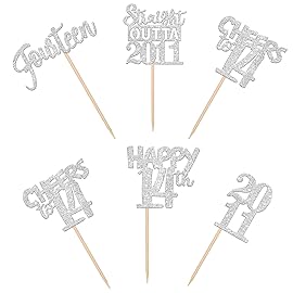 30PCS 14th Birthday Cupcake Toppers Glitter Fourteen Happy 14th Straight Outta 2011 Cupcake Picks for Cheers to 14 Years 14th Birthday Wedding Anniversary Party Decoration Supplies Silver