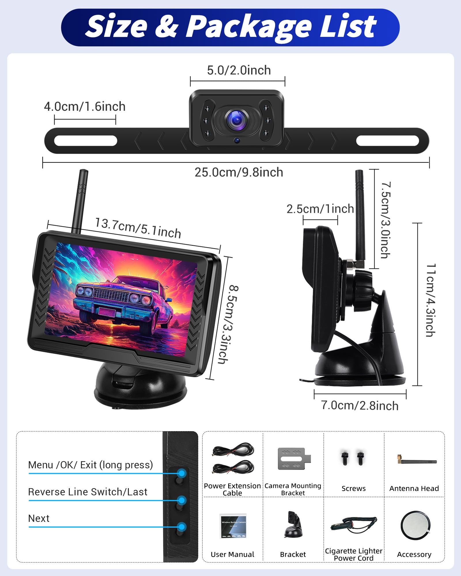 Kabellose Digitale Rückfahrkamera Set IP68 Infrarot Nachtsicht AHD 1080P 5" IPS Monitor DC 12V