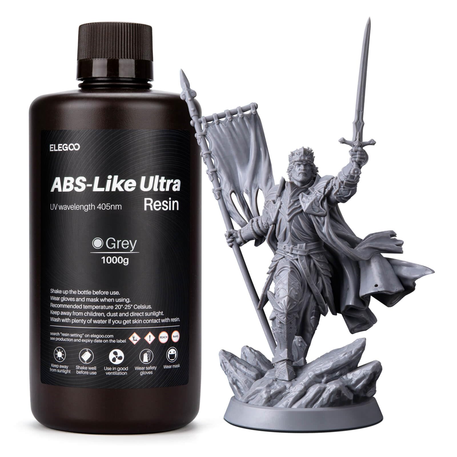 ELEGOO Résine ABS Like Ultra, Gris 1000g, Résine Imprimante 3D avec Résistance et Solidité Accrues, Compatible avec Imprimantes 3D MSLA/DLP/LCD, Résine Parfaite pour Application d’Outil