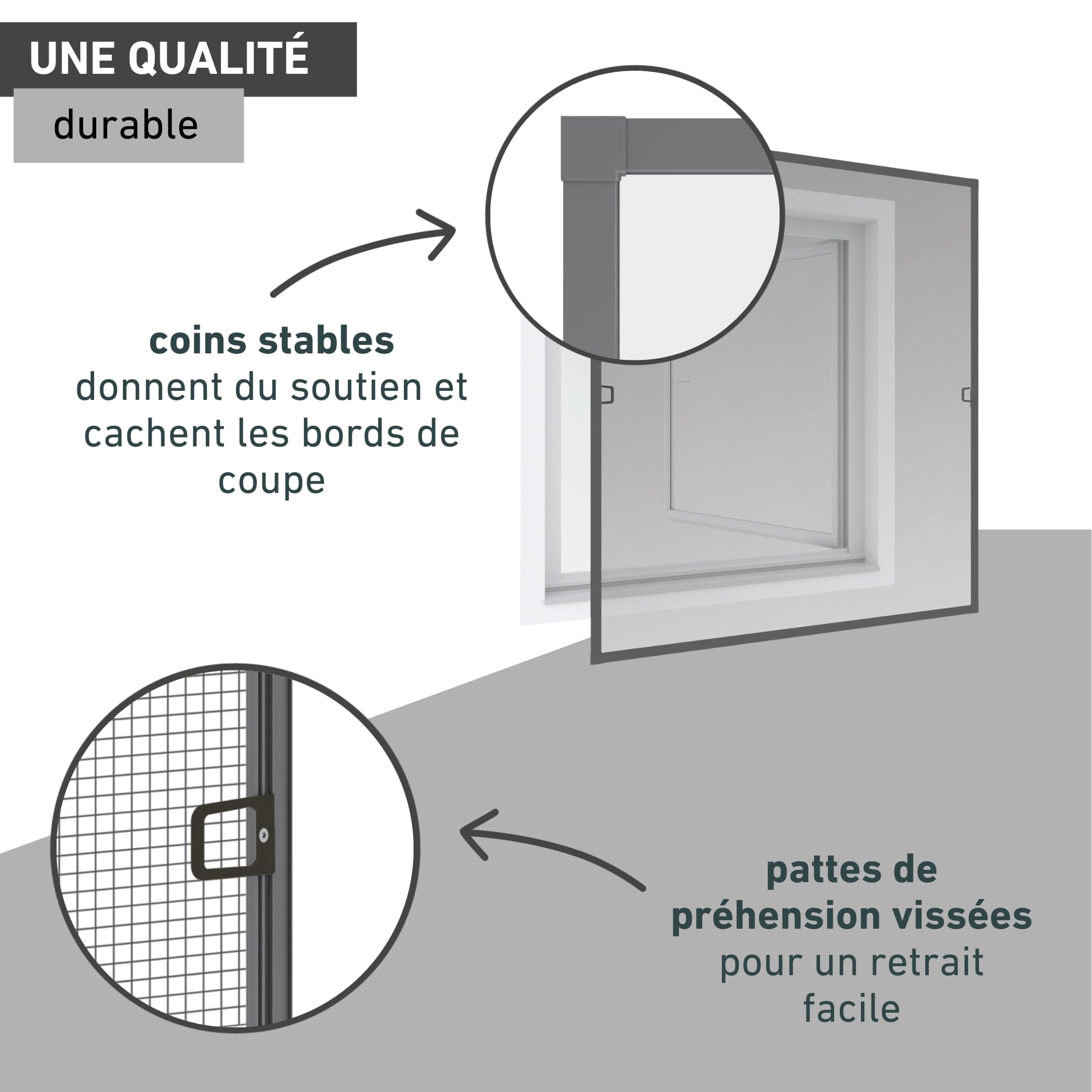 Windhager 03967 Moustiquaire cadre en aluminium pour fenêtre Ultra Flat, kit de montage soi-même, 100 x 120 cm, anthracite, 03967