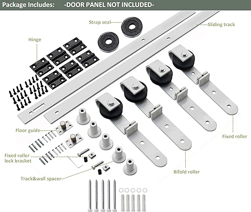 Miniatura 2 de DIYHD Kit de riel plegable blanco de 84 pulgadas para puerta corrediza de granero, kit de riel plegable de montaje frontal para 4 puertas, ancho de