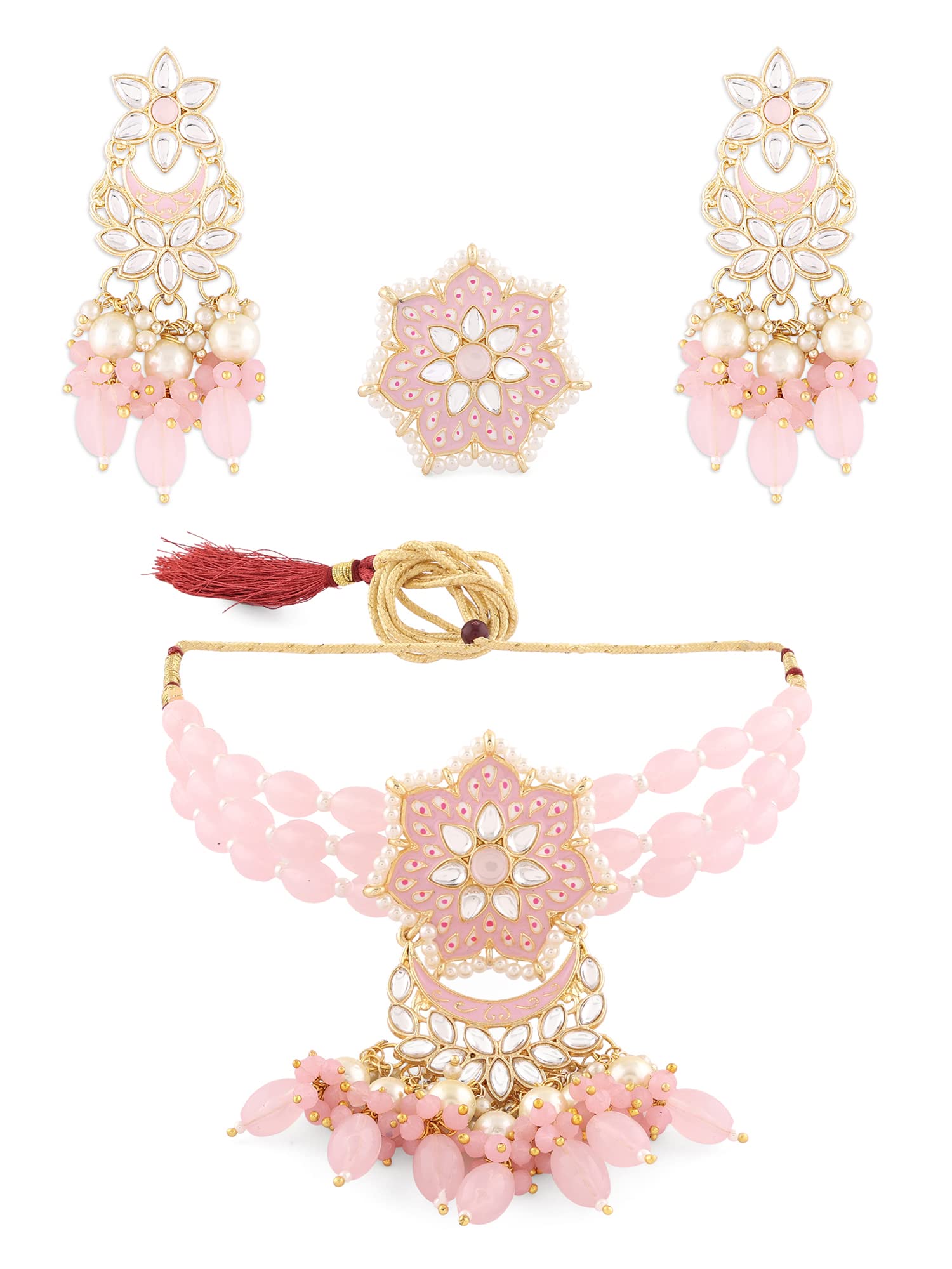 ZAVERI PEARLS Pink Meenakari Multistrand Kundan Choker Necklace Earring & Ring Set For Women-ZPFK15566 (B0BTVRH4GH) Amazon Price History, Amazon Price Tracker