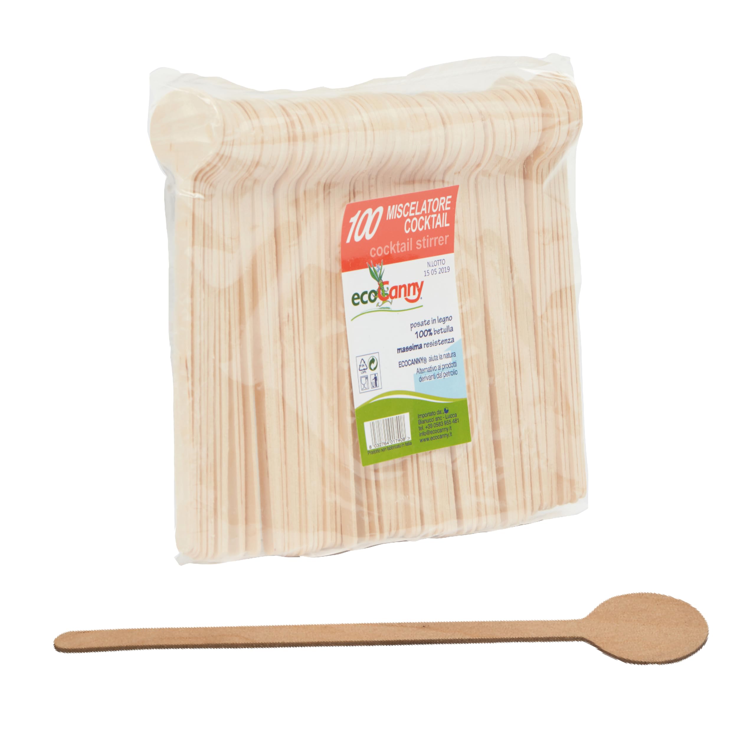 Miscelatori Cocktail in Legno di Betulla, 160mm, Ecologici e Compostabili, Perfetti per Bar e Eventi, Confezione da 100 Pezzi