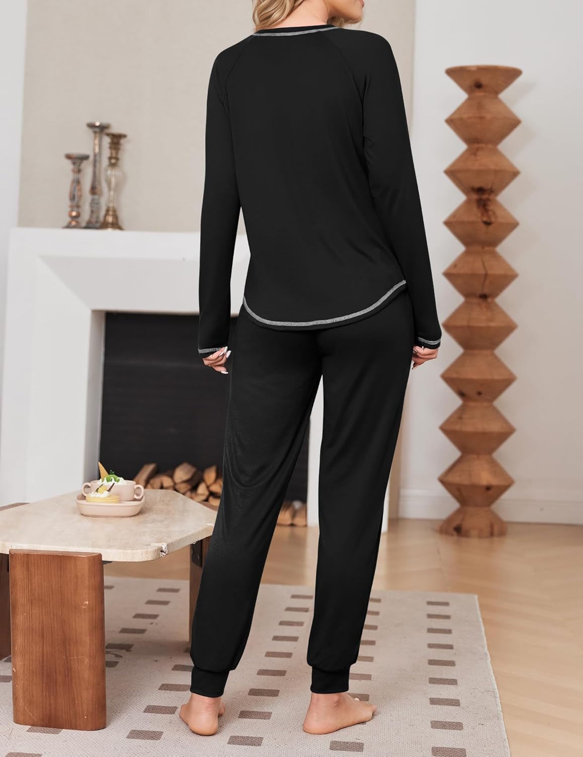 Ekouaer 2 Pack Womens Pajama Set Soft Pjs Long Sleeve Top With Jogger Pants Lounge Sets Sleepwear Loungewear with Pockets - Image 3