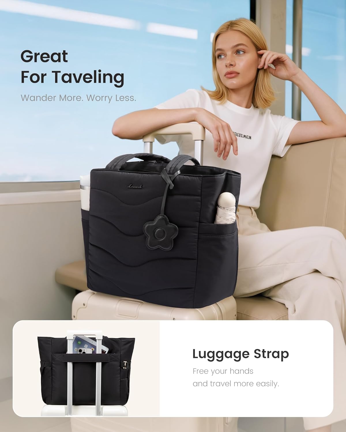 LOVEVOOK Tote Bag for Women,Puffer Work Bag,Quilted Teacher Nurse Tote Bag with Zipper for Travel Gifts for Women - Image 7