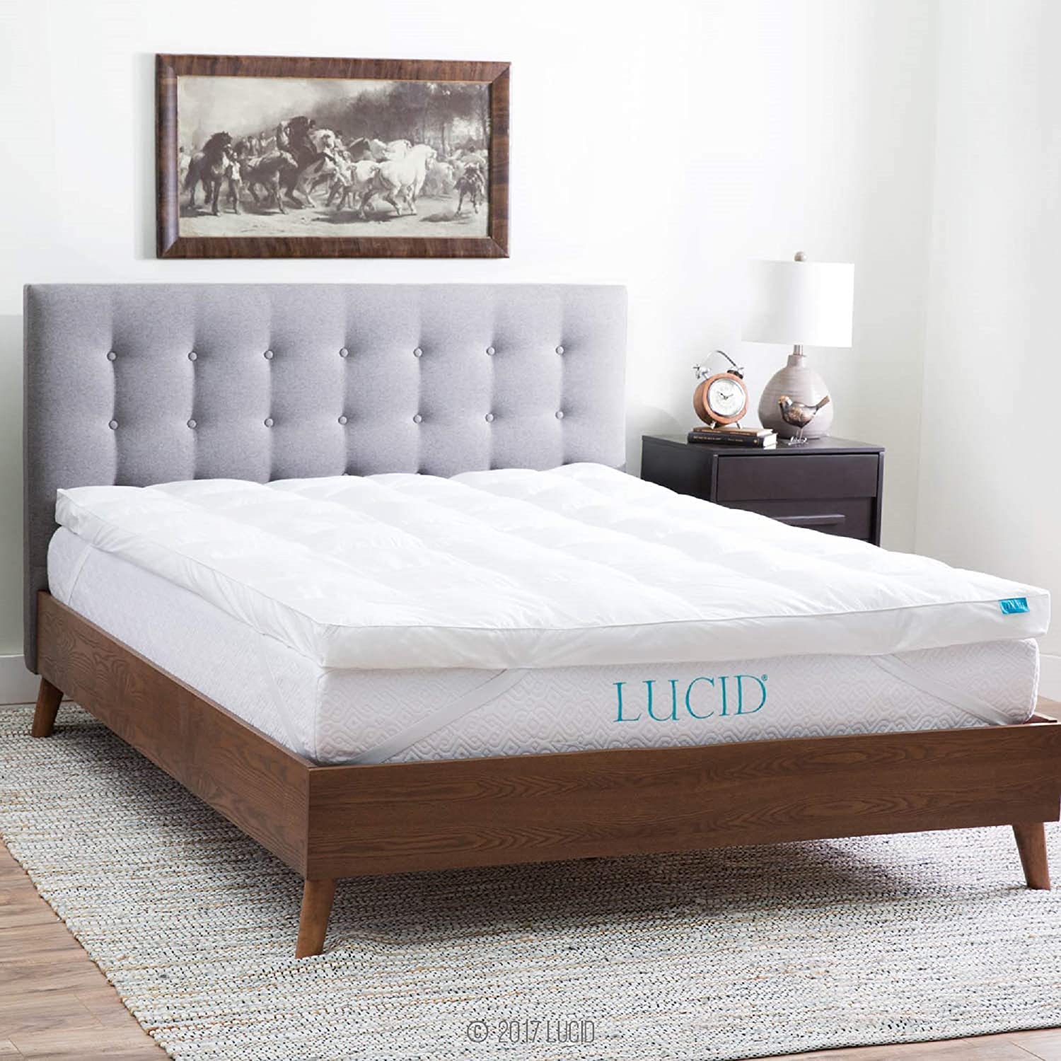 LUCID Topper para cama 160x200 cm ultrasuave de microfibra, Sobrecolchon acolchado, Grosor 7,5 cm, Funda de percal de algodón suave y transpirable, Oeko-Tex