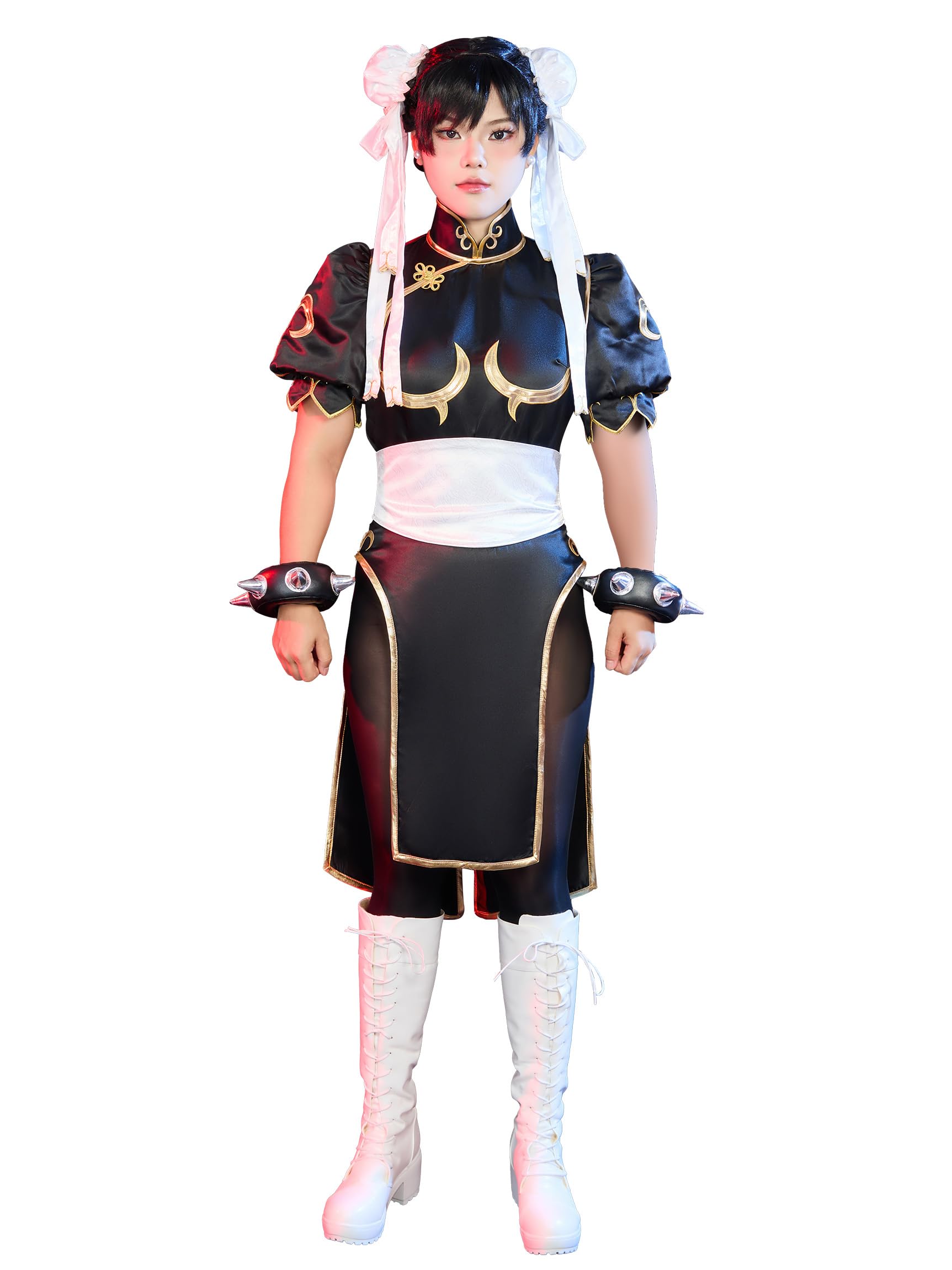 Micotaku Street Fighter Officially Licensed Women's Deluxe Classic Chun Li Black Cosplay Costume Golden Embroidery