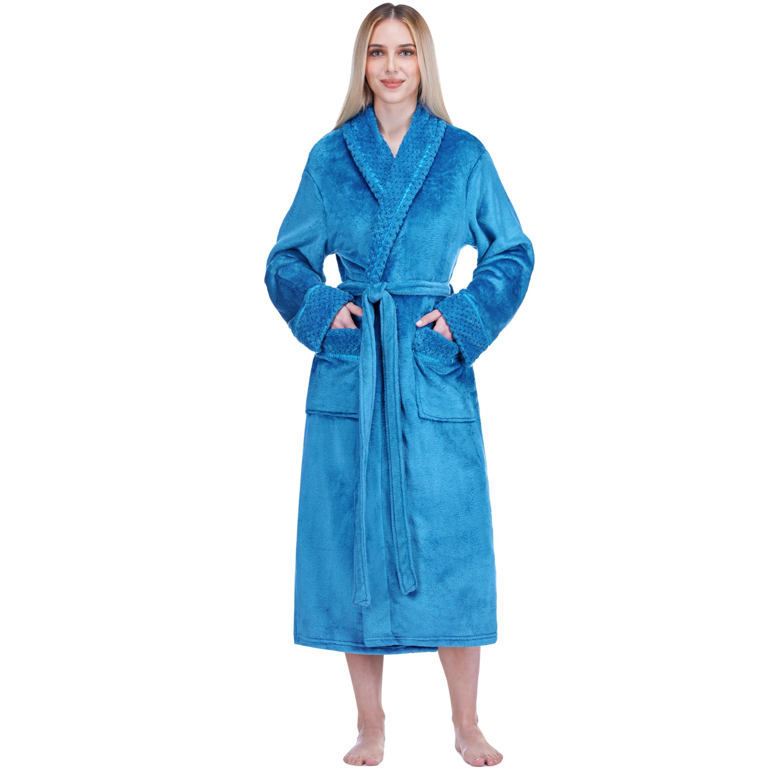 PAVILIA Soft Plush Women Fleece Robe, Cozy Warm Bathrobe, Fuzzy Female Long Spa Robe