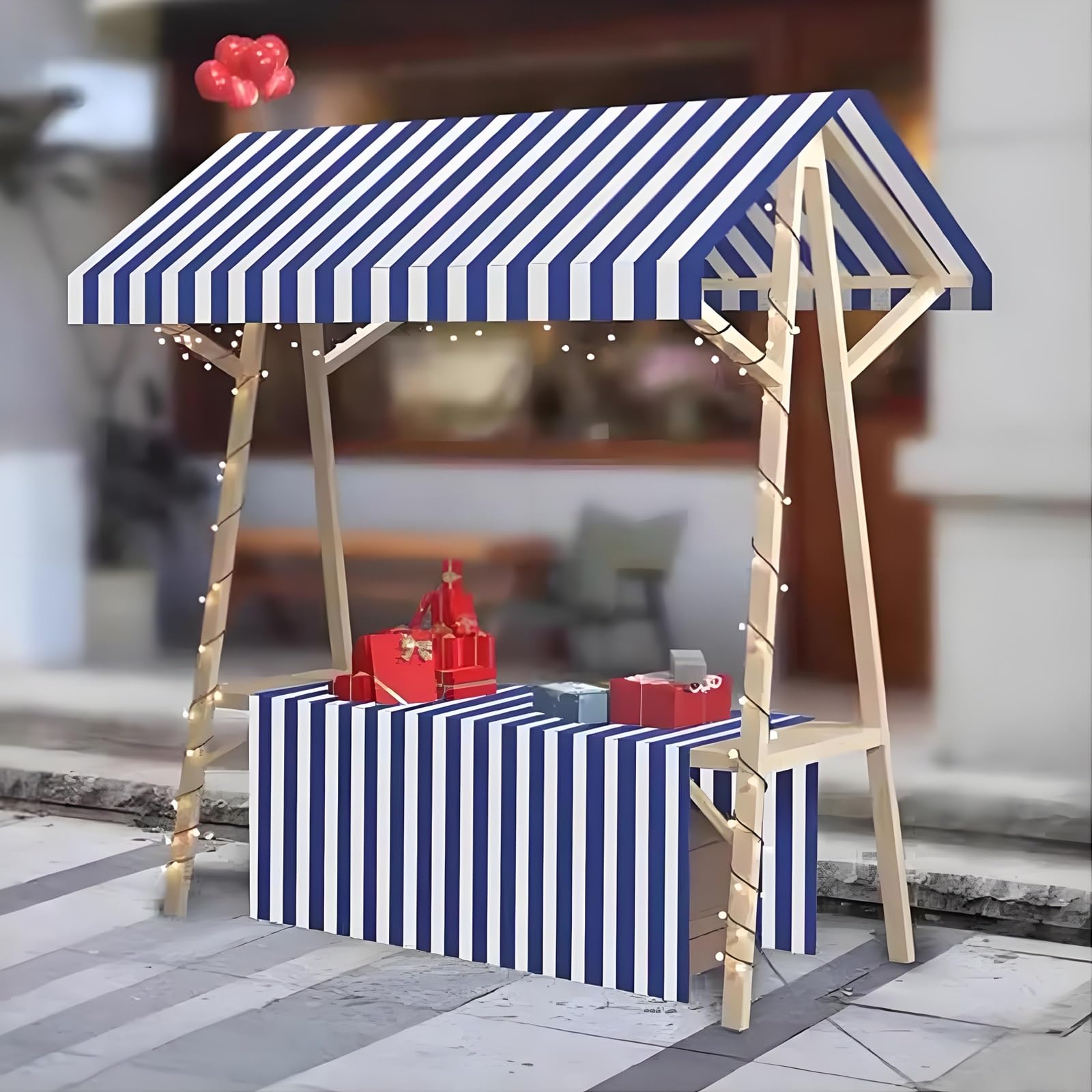 Mobiler Marktstand Verkaufsstand Mit Vordach, Stände Für Wochenmärkte, Festivals Und Strände, Süßigkeitenstand Auf Rädern Für Partys, Holzkiosk(Blue,150cm/59in)