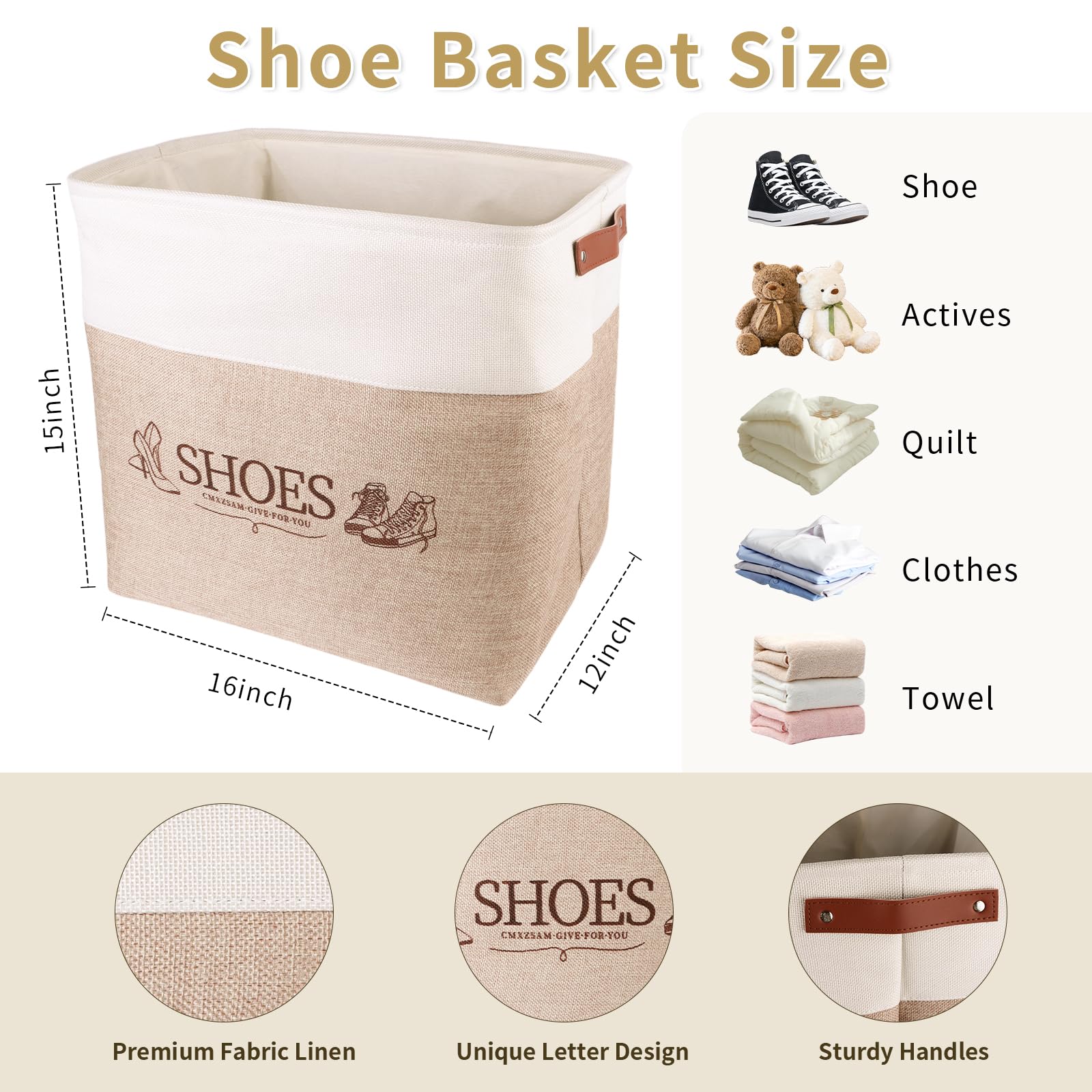 CMXZSAM Shoe Basket Organizer, Large Capacity Fabric Entryway Shoe Storage with Handle, Flodable Space-Saving Shoe Storage Bin for Hallway, Entryway and Mudroom