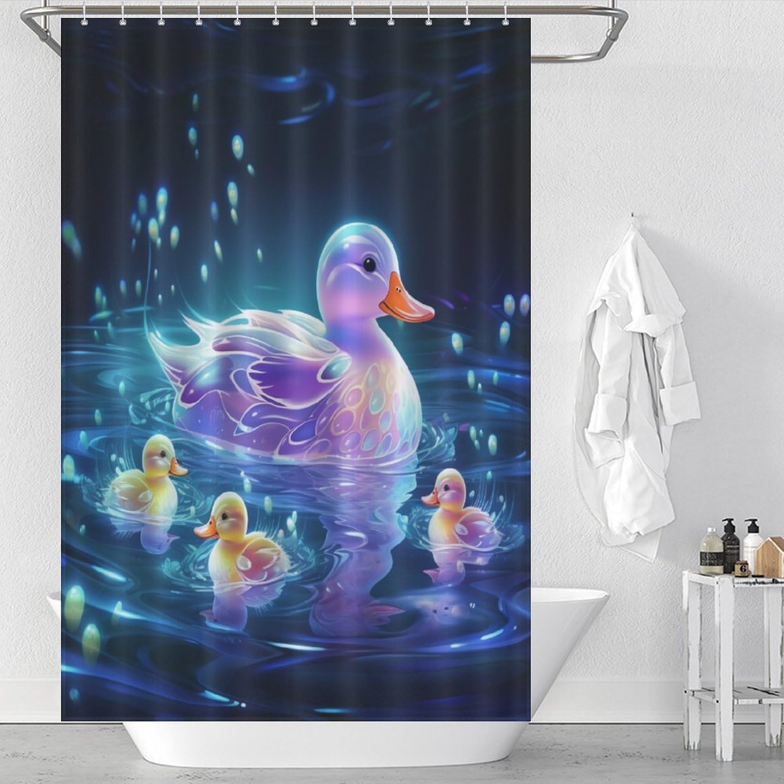 Rideau de douche canard mignon imperméable avec 12 crochets pour salle de bain