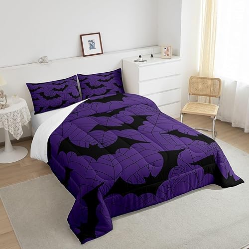 Miniatura 4 de Manfei Happy Halloween - Juego de edredón para niños, tamaño individual, bonito juego de ropa de cama psicodélico de telaraña, diseño de
