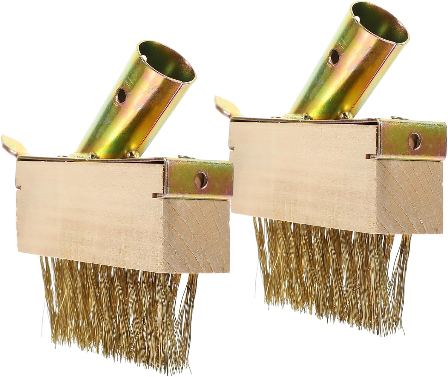 2Pcs Steel Wire Weeding Brush Head, Wooden Handle Garden Tool for Cracks